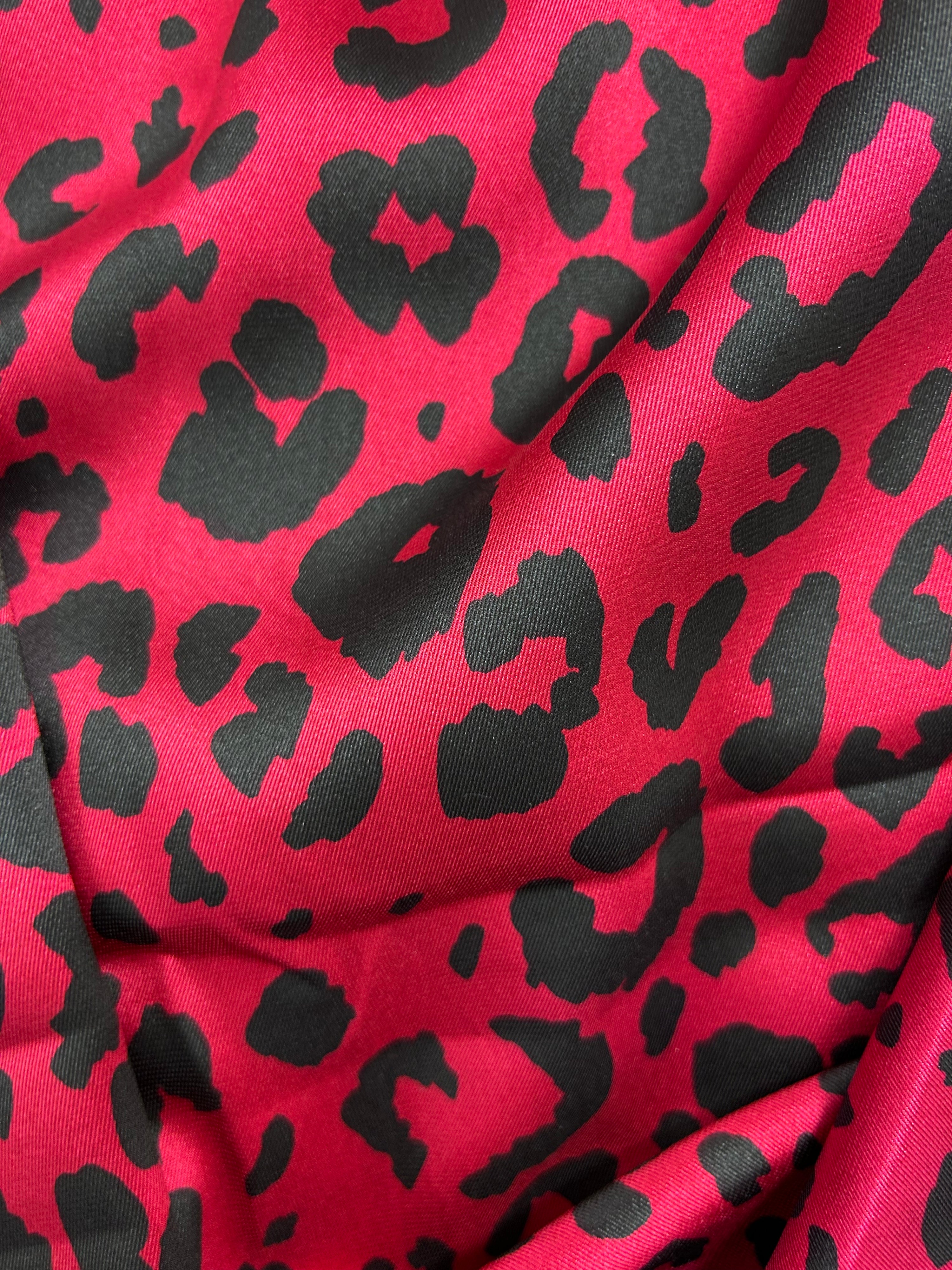 Crimson Leopard Print Poly Satin - 3.9m Piece