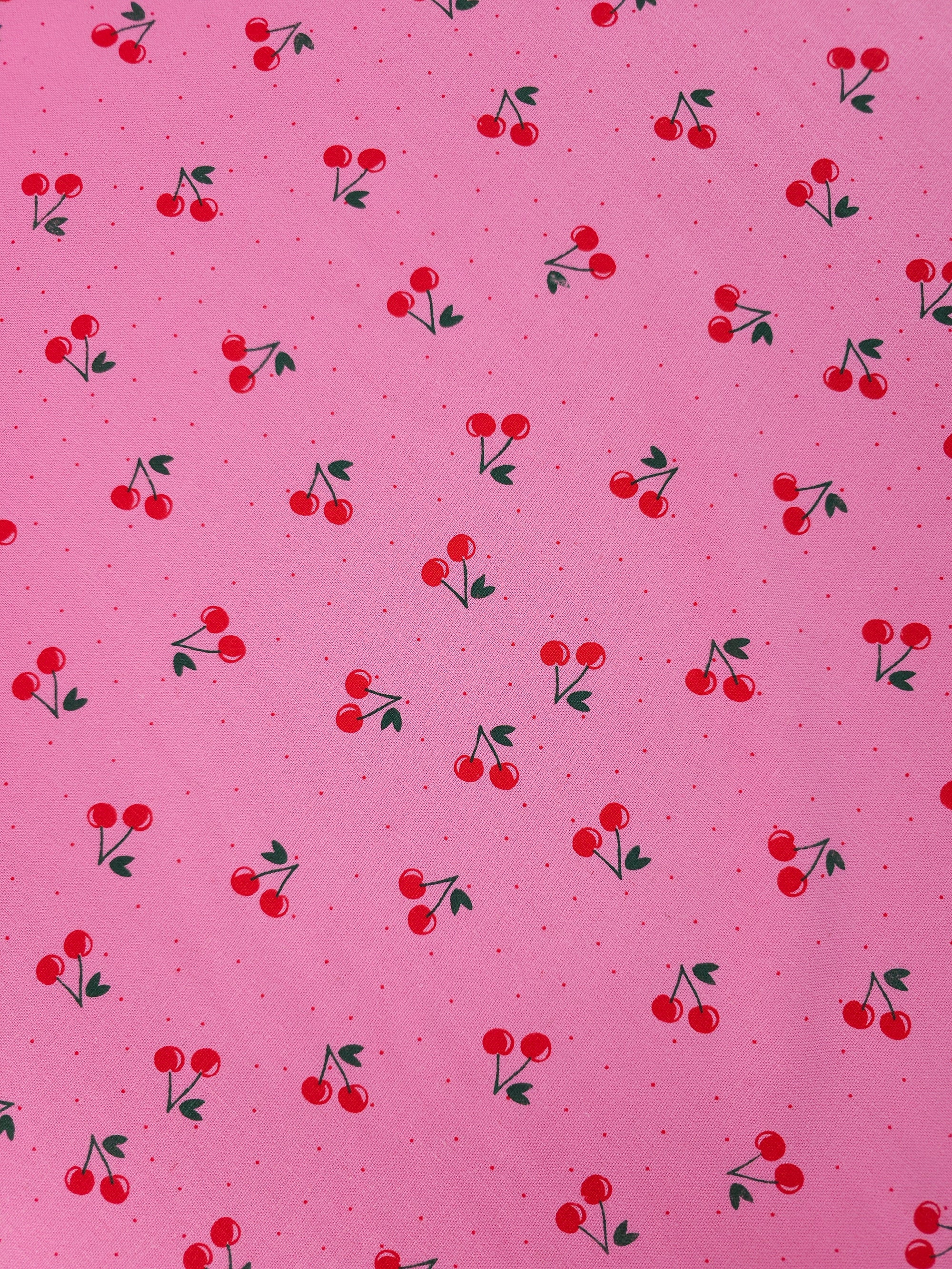 Pink/Red Ditsy Polka Cherries Medium Weight Cotton
