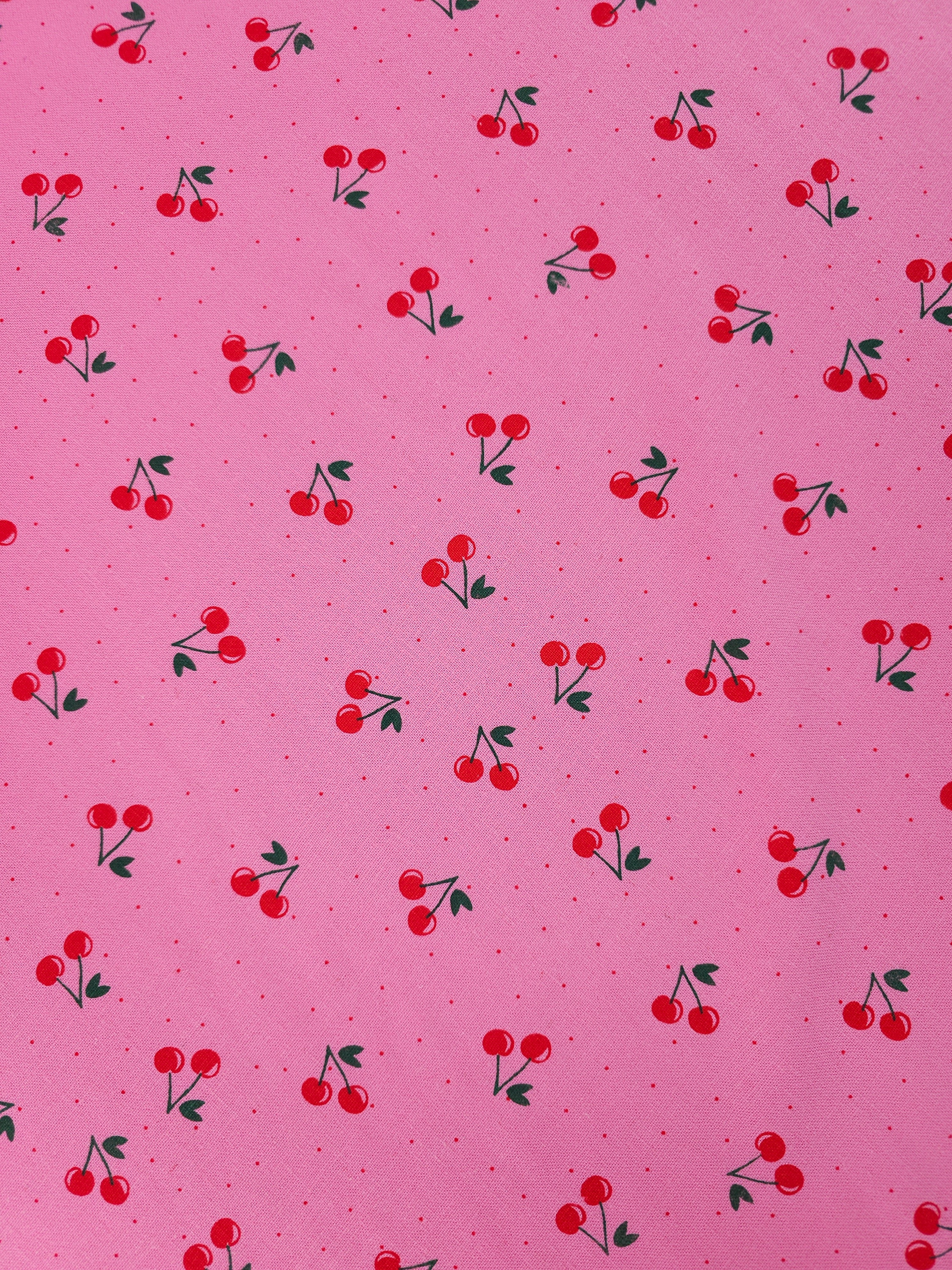 Pink/Red Ditsy Polka Cherries Mediumweight Cotton