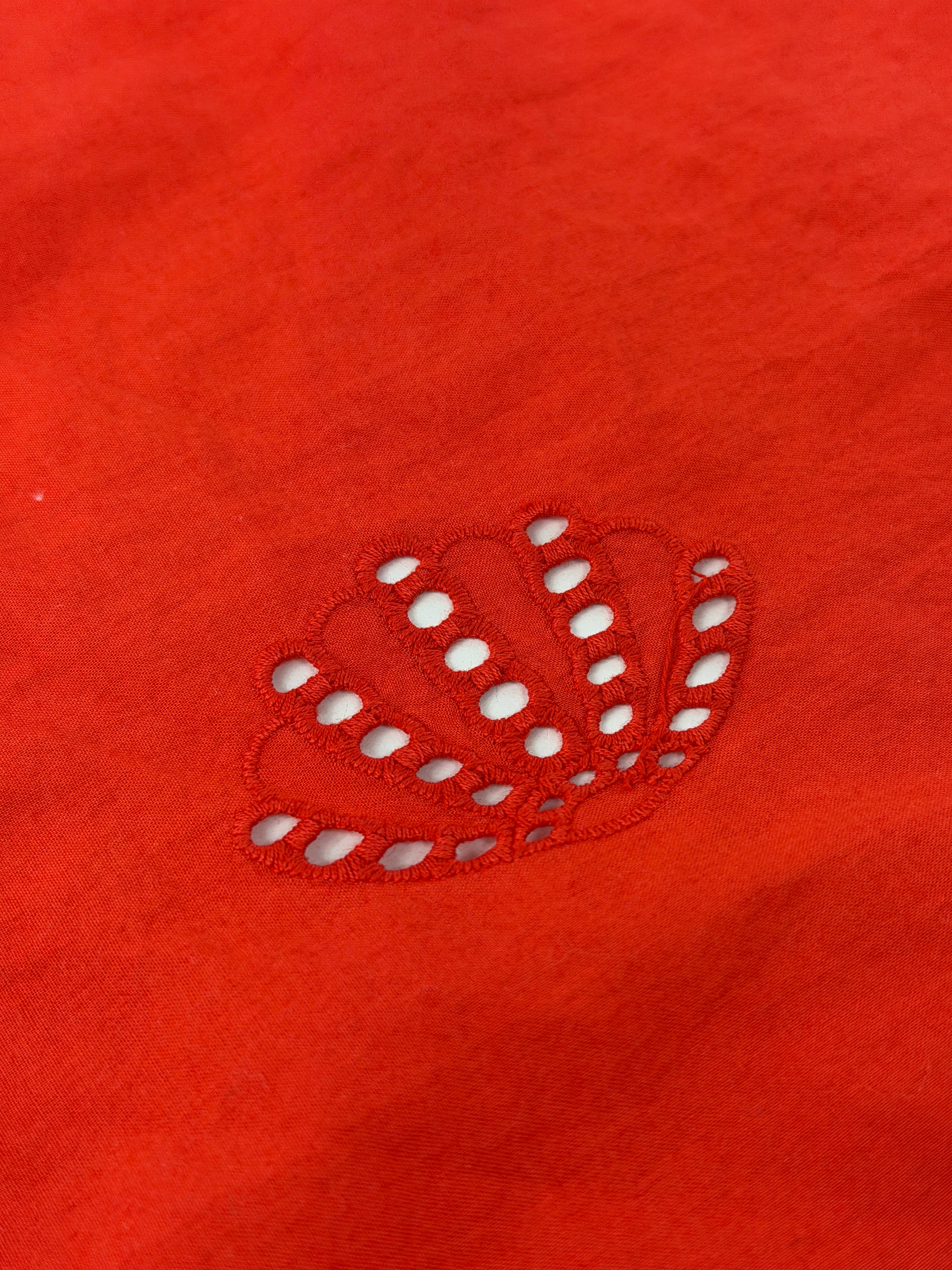 Coral Red Seashell Cotton Poplin Broderie Anglaise