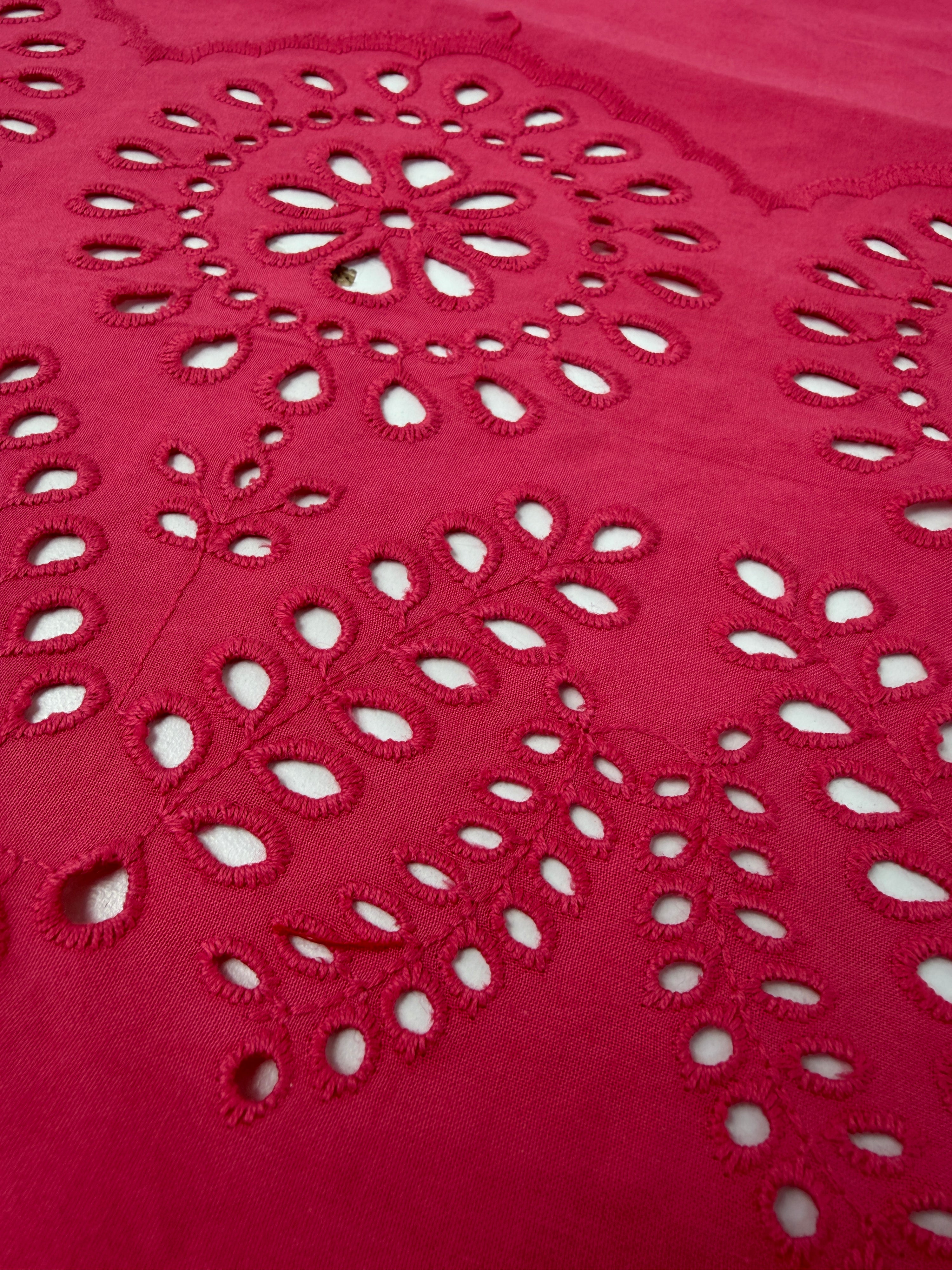 Salmon Pink Tulip Scallop Cotton Poplin Broderie Anglaise