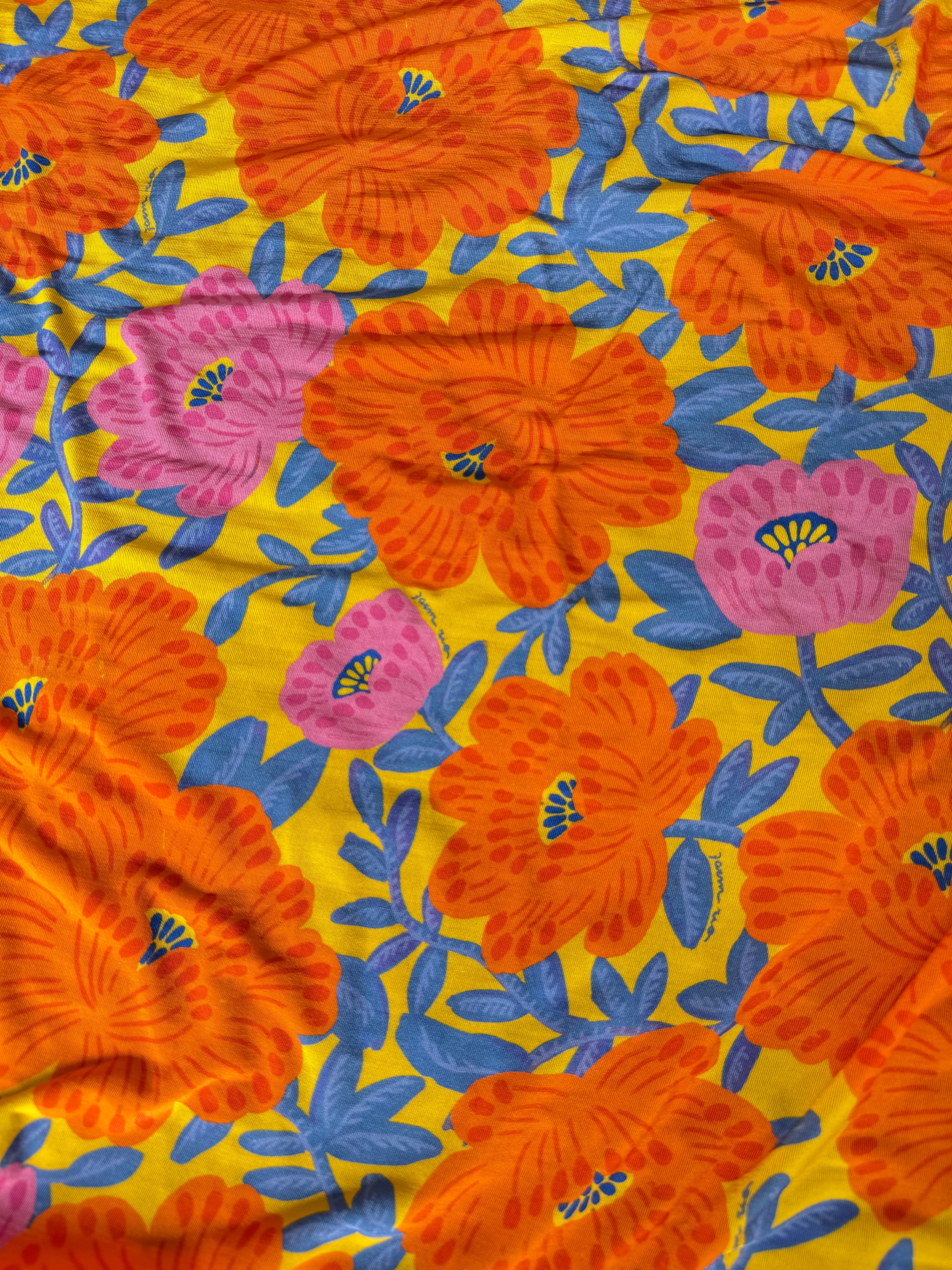 Orange/Pink Floral Lightweight Rayon Jersey