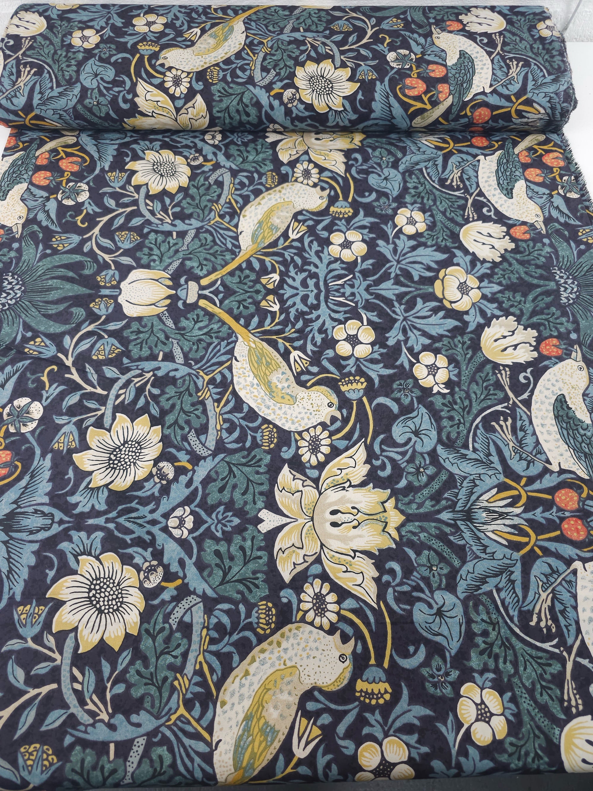 Blue Tapestry Strawberry Thief 100% Cotton 100" - William Morris *EXTRA WIDE*