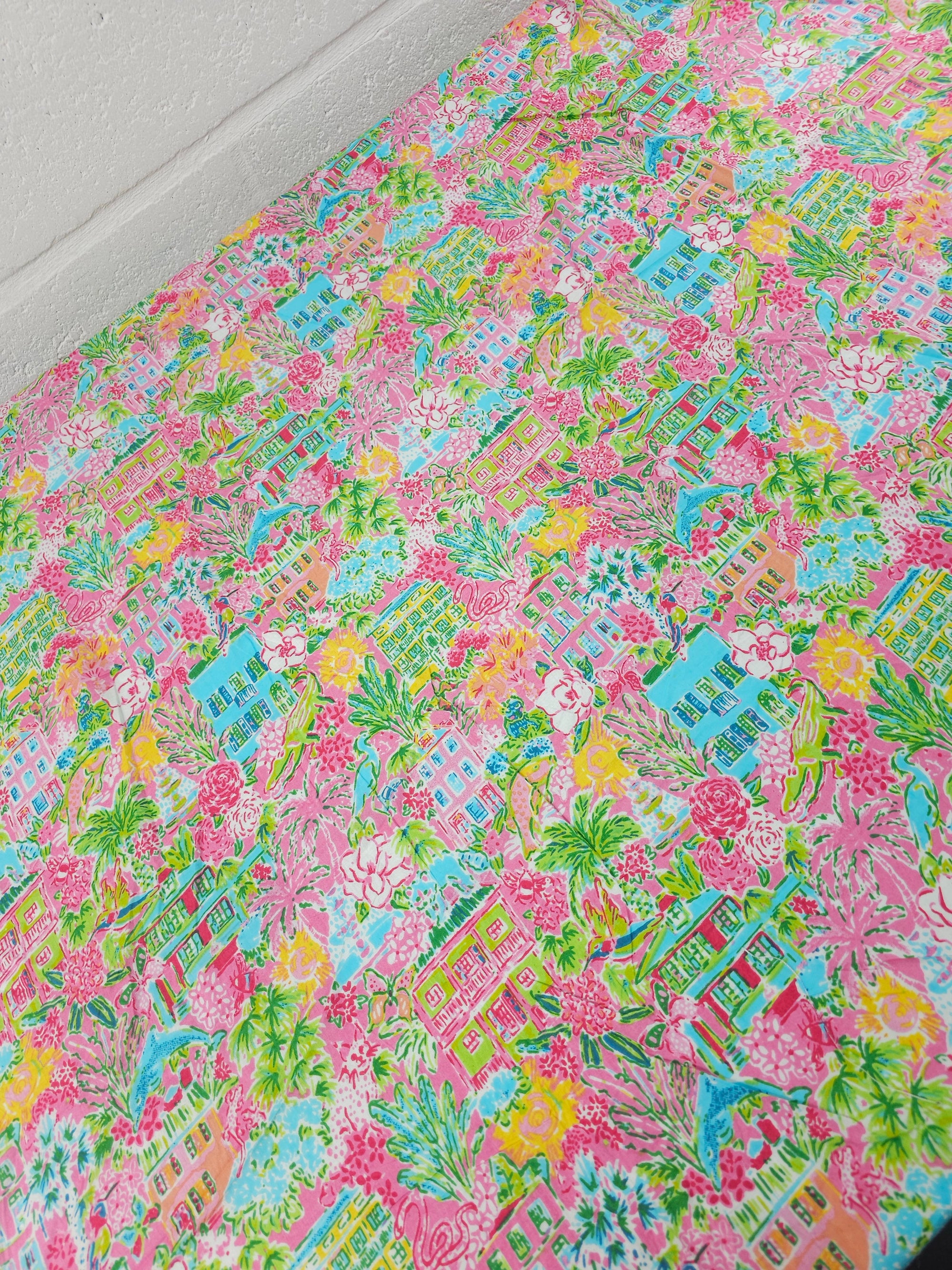 Pink Summer Cabana Houses Cambric Cotton