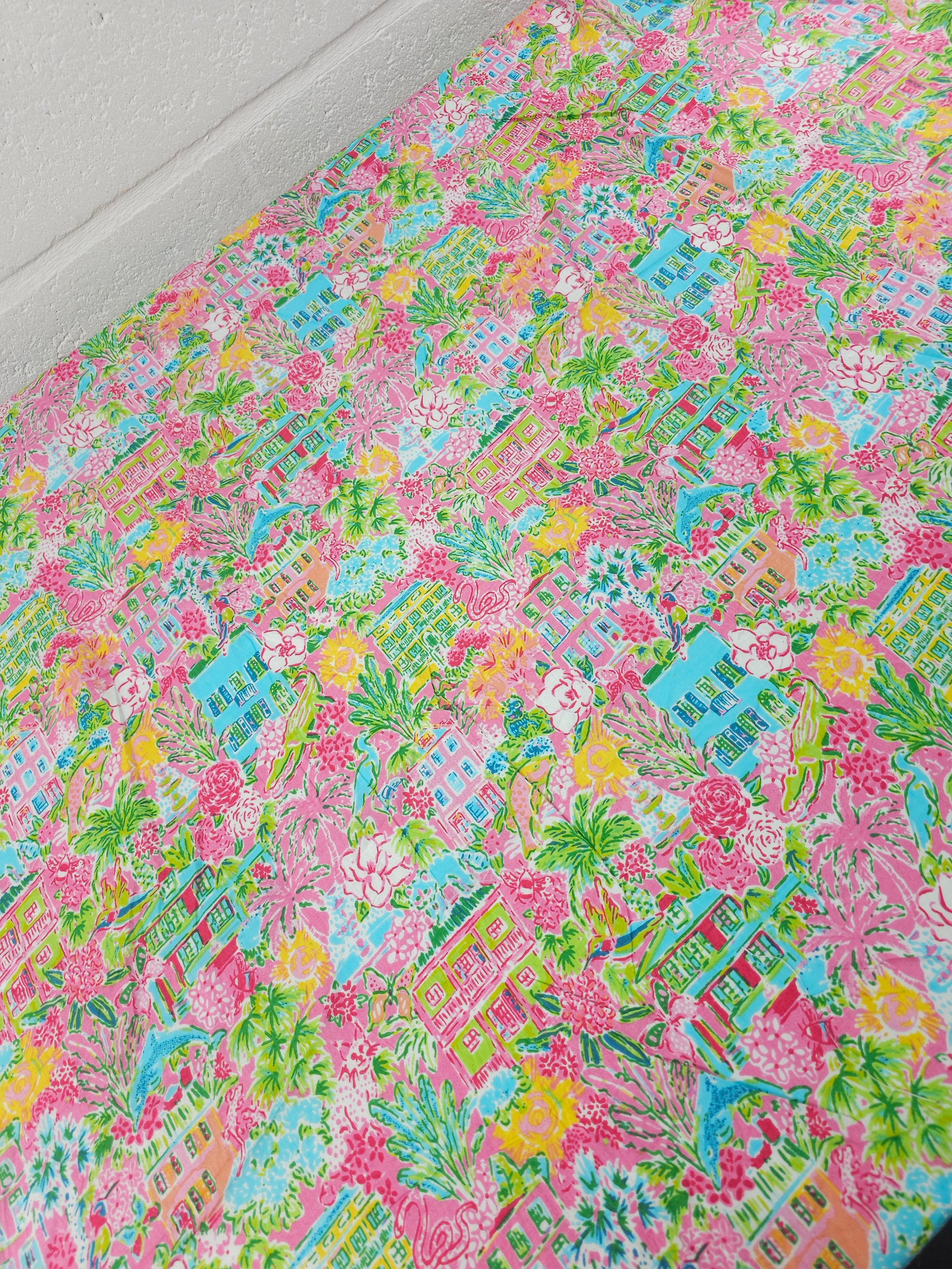 Pink Summer Cabana Houses Cambric Cotton