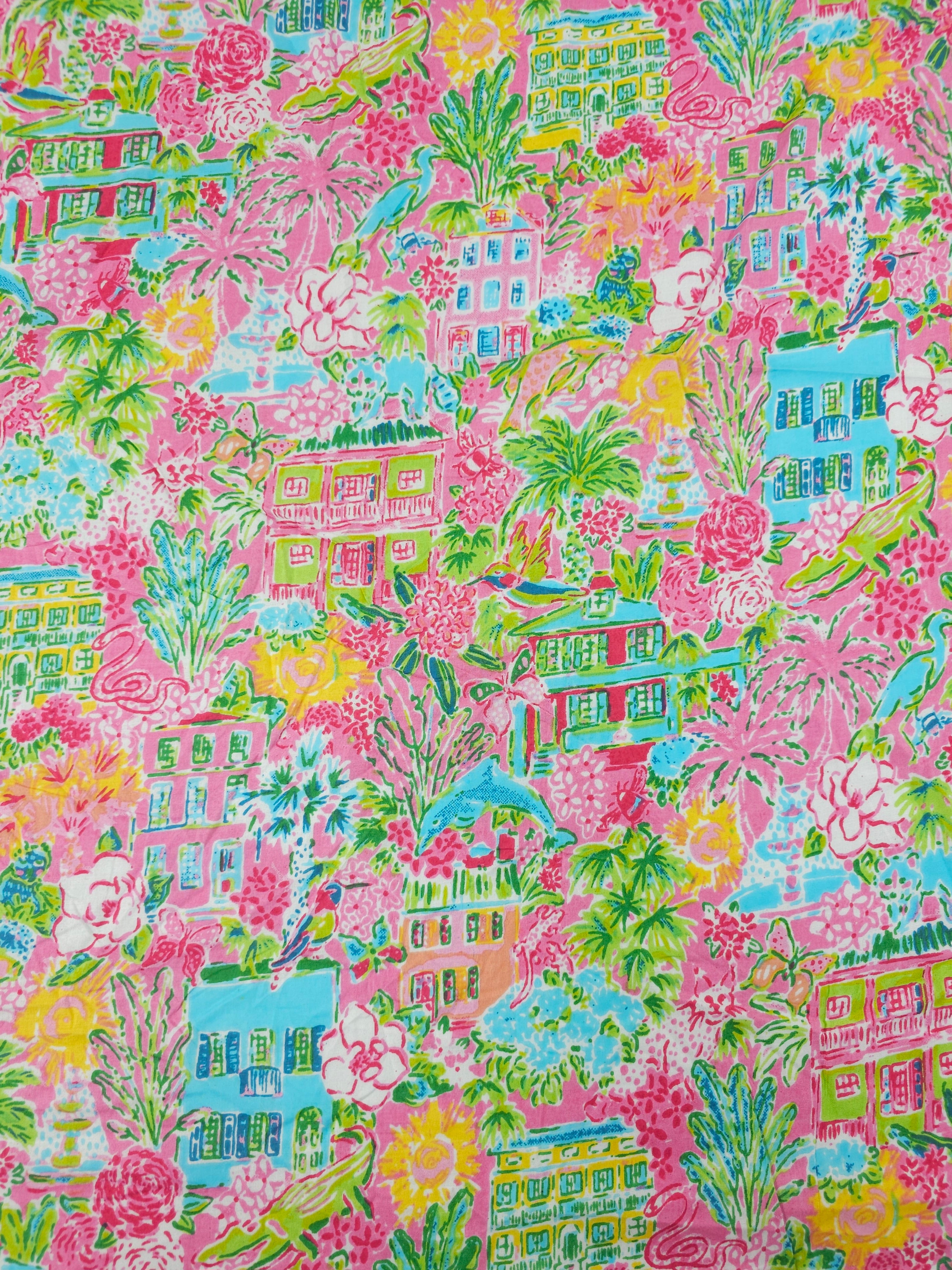Pink Summer Cabana Houses Cambric Cotton
