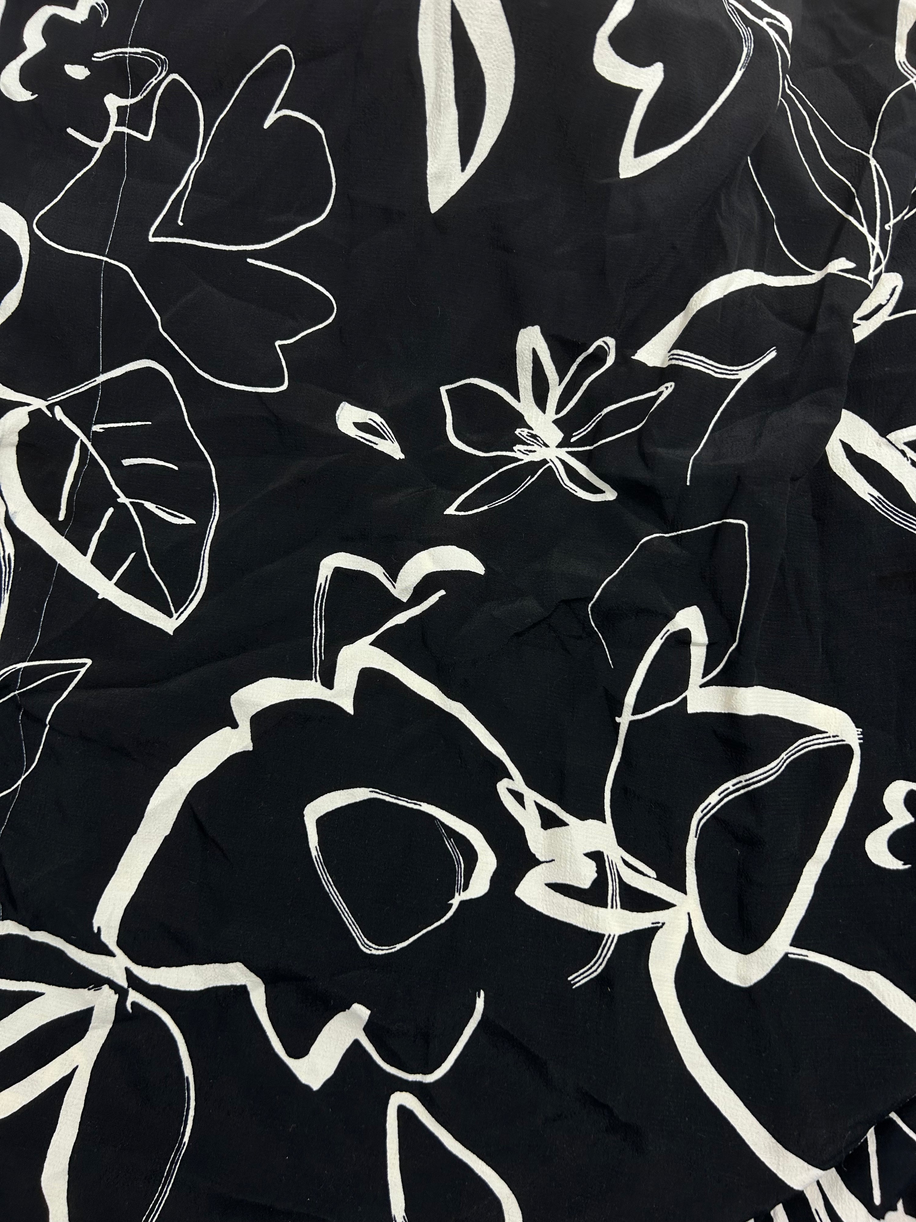 Mono Floral Sketch Viscose Crepe - 1.7m Piece