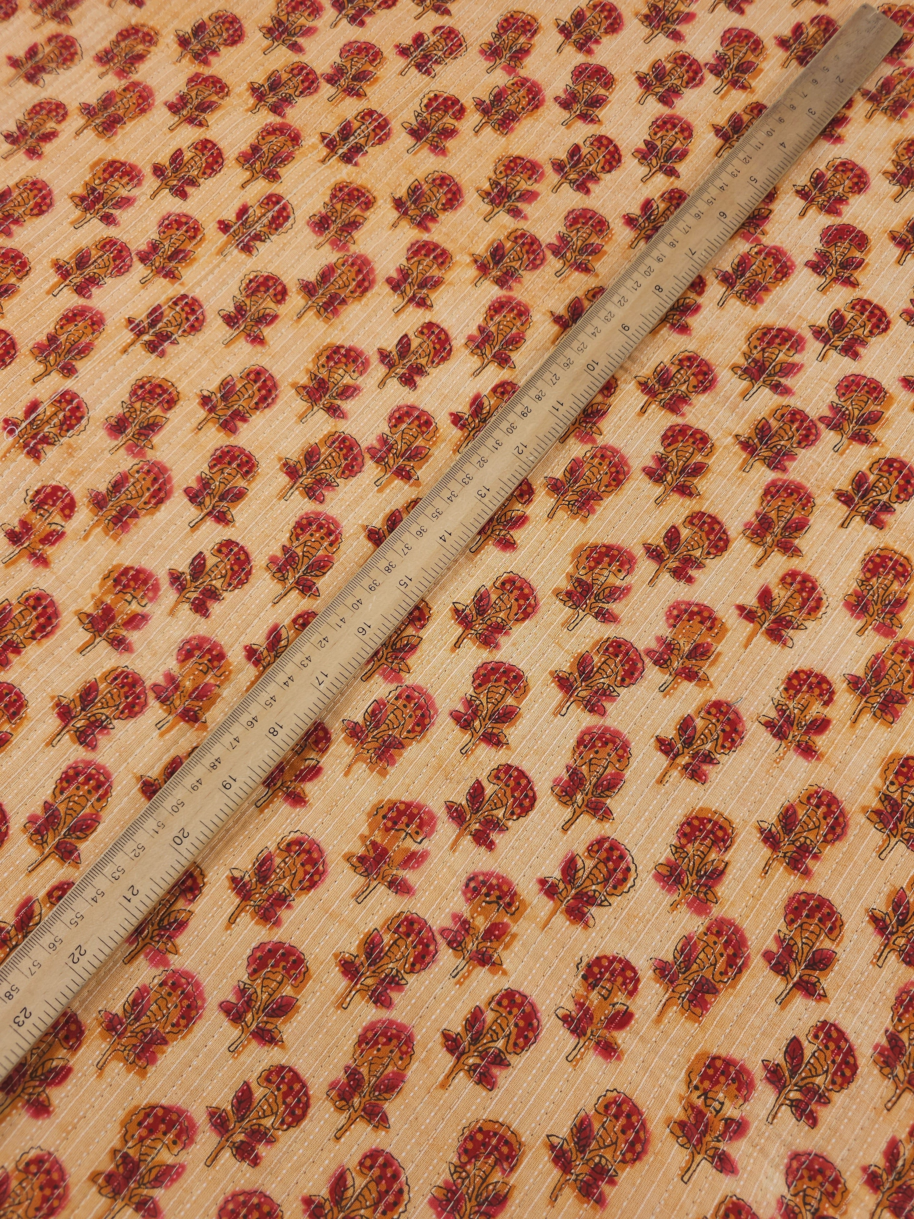 Orange/Red Puff Floral Quilted Block Print