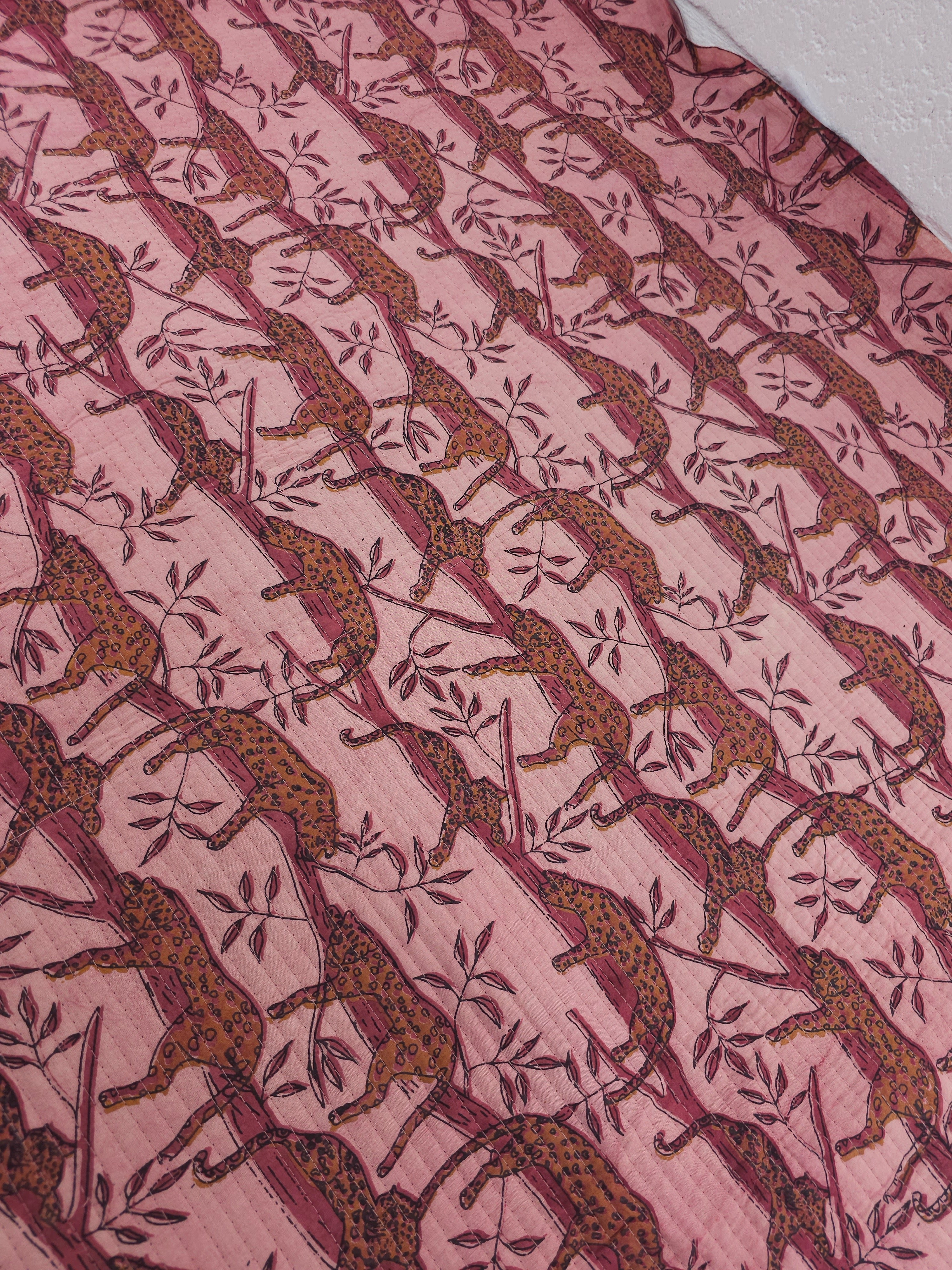 Powder Pink/Marigold Lurking Leopard Quilted Block Print