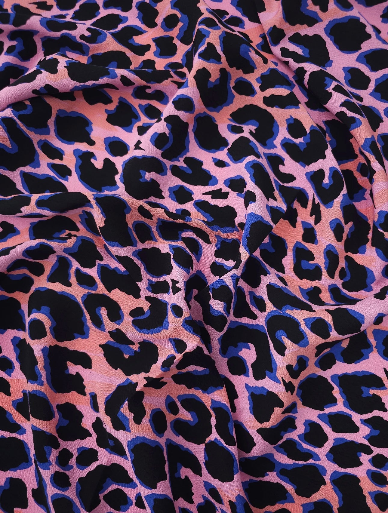 Pink/Blue Abstract Leopard Viscose Crepe - 2.30m Piece *DEFECT* *SCAMP & DUDE*