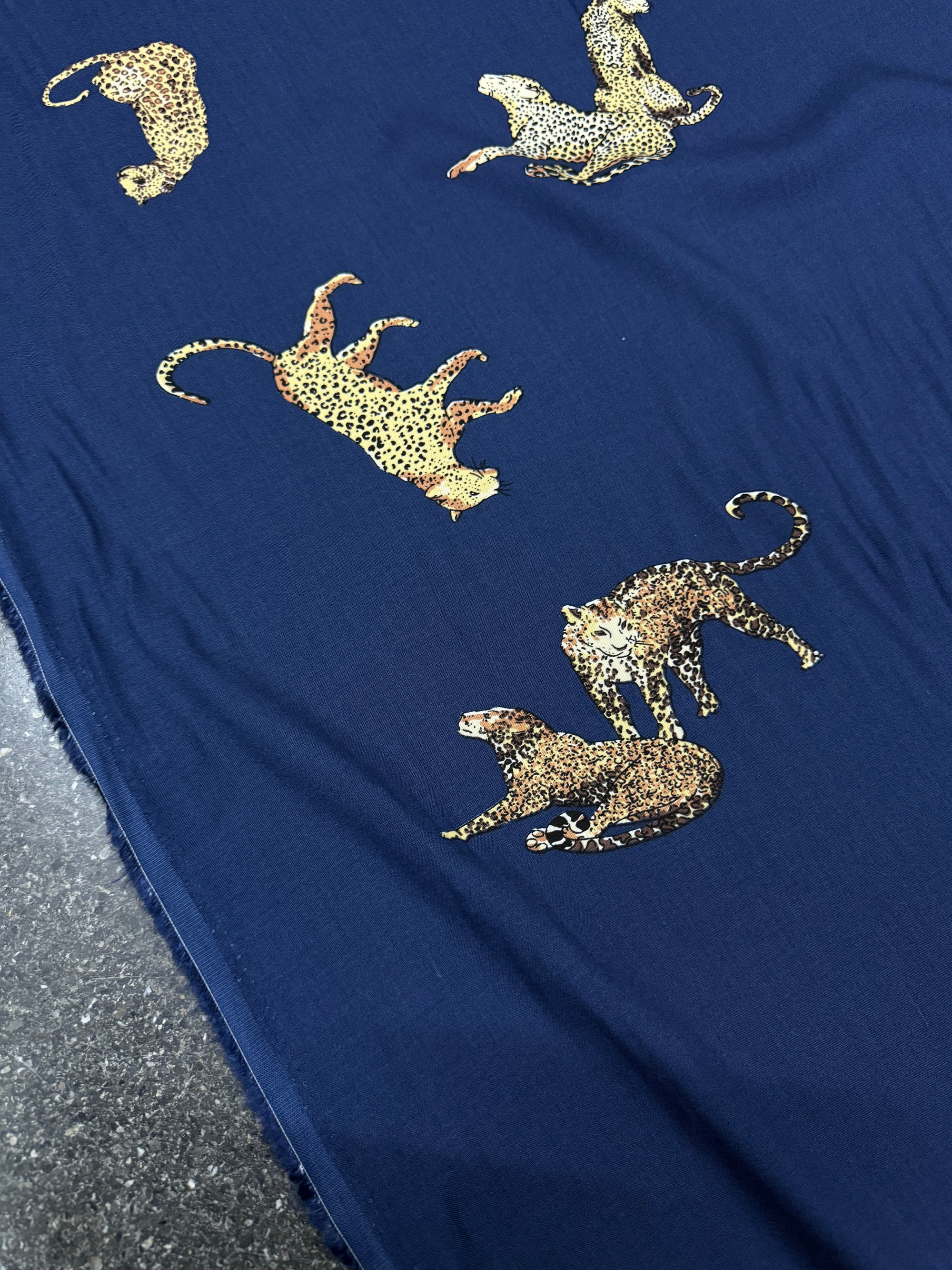 Navy Blue Leopard Viscose Challis
