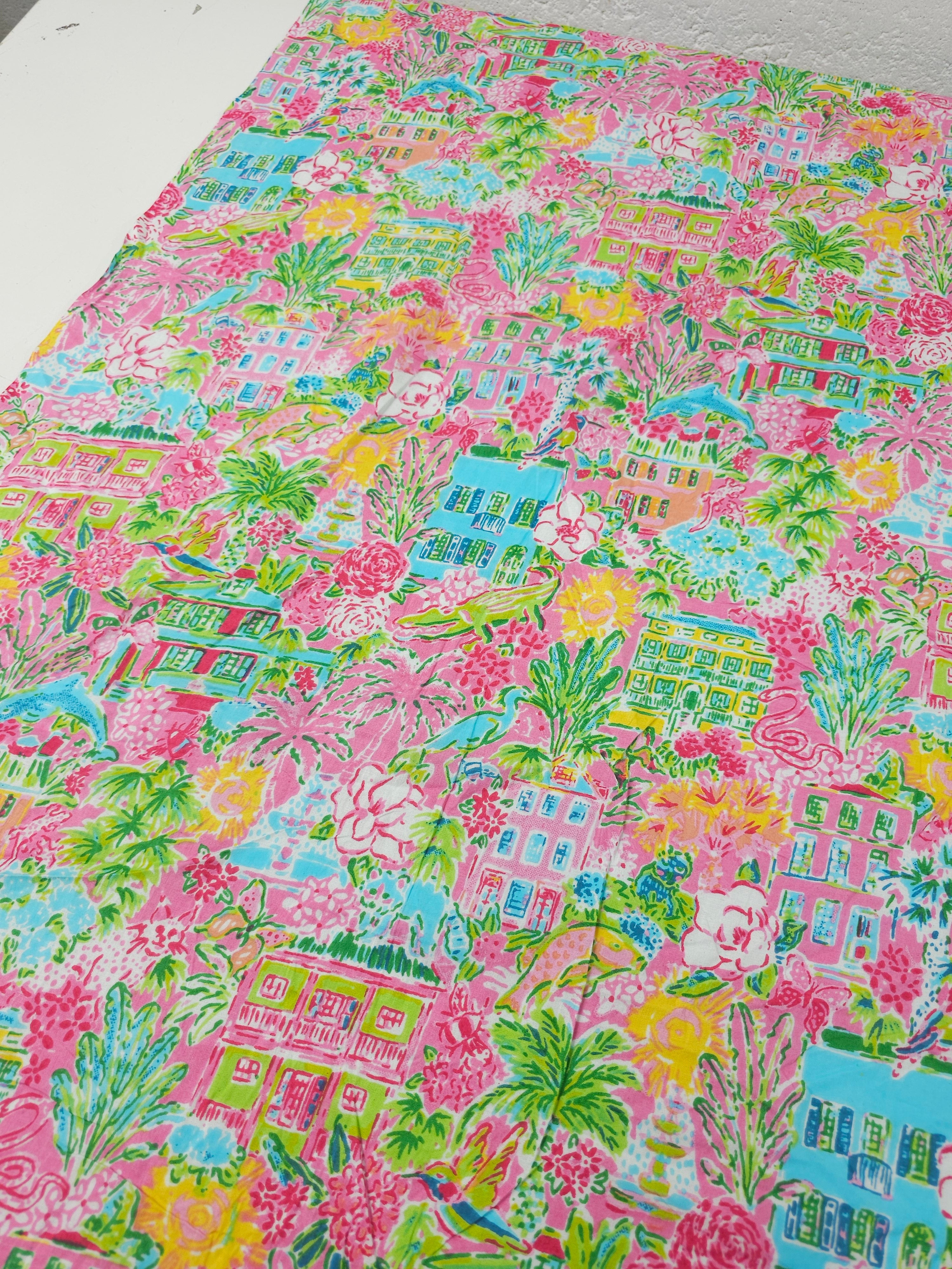 Pink Summer Cabana Houses Cambric Cotton