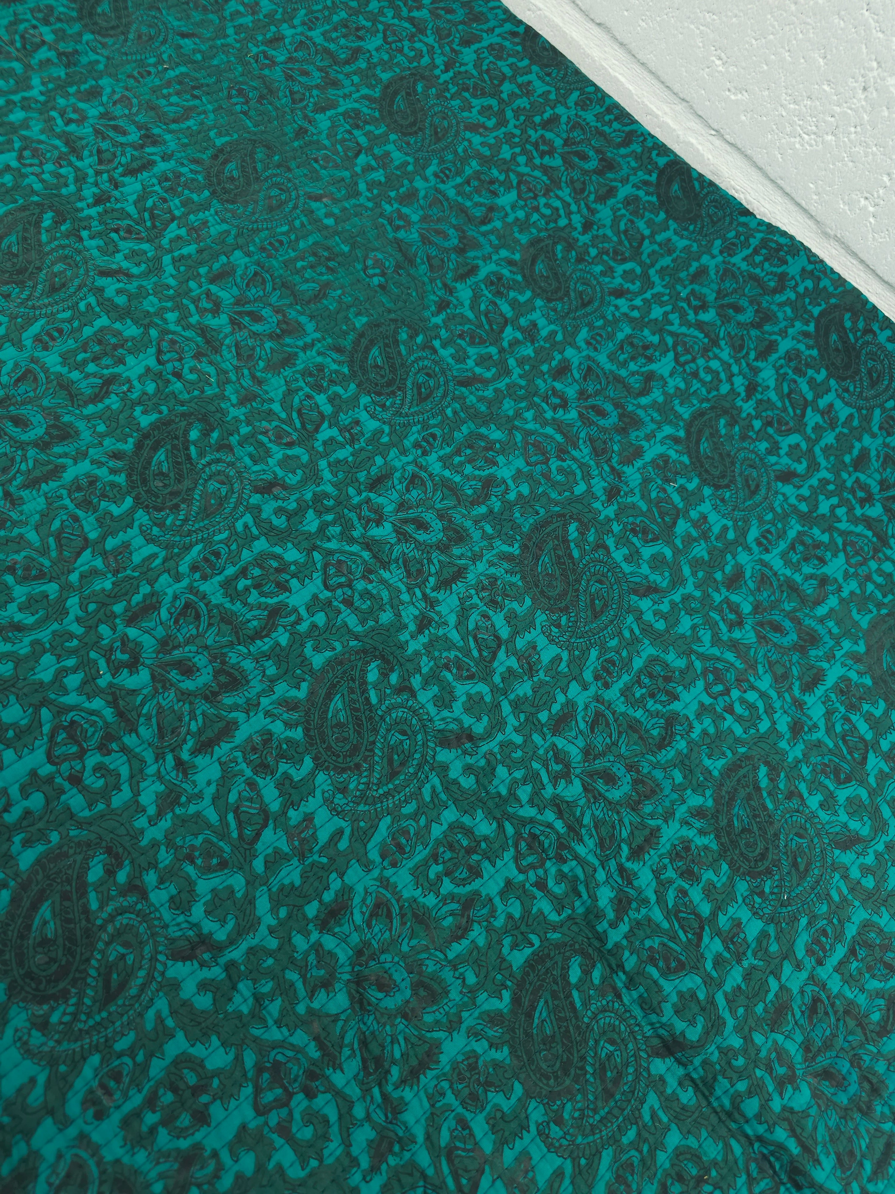 Deep Teal Paisley Twine Quilted Block Print