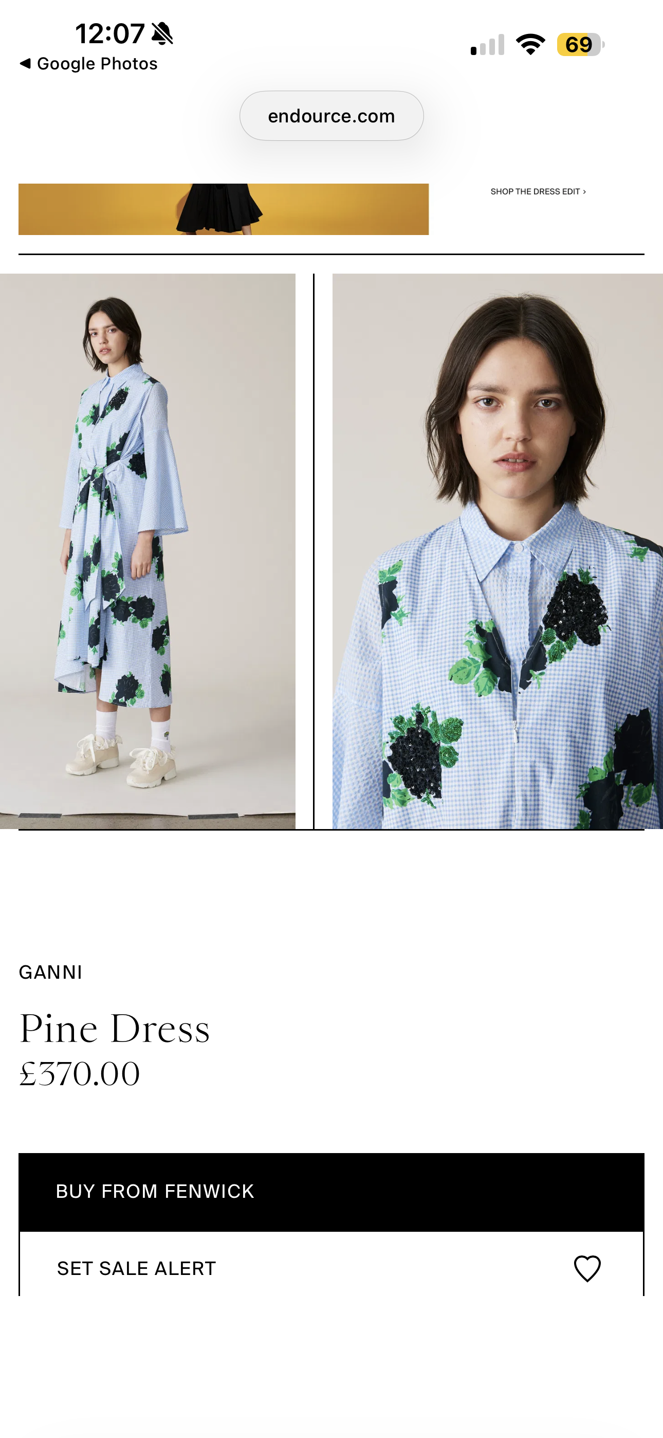 Powder Blue/Black Gingham Rose Cotton Poplin - GANNI