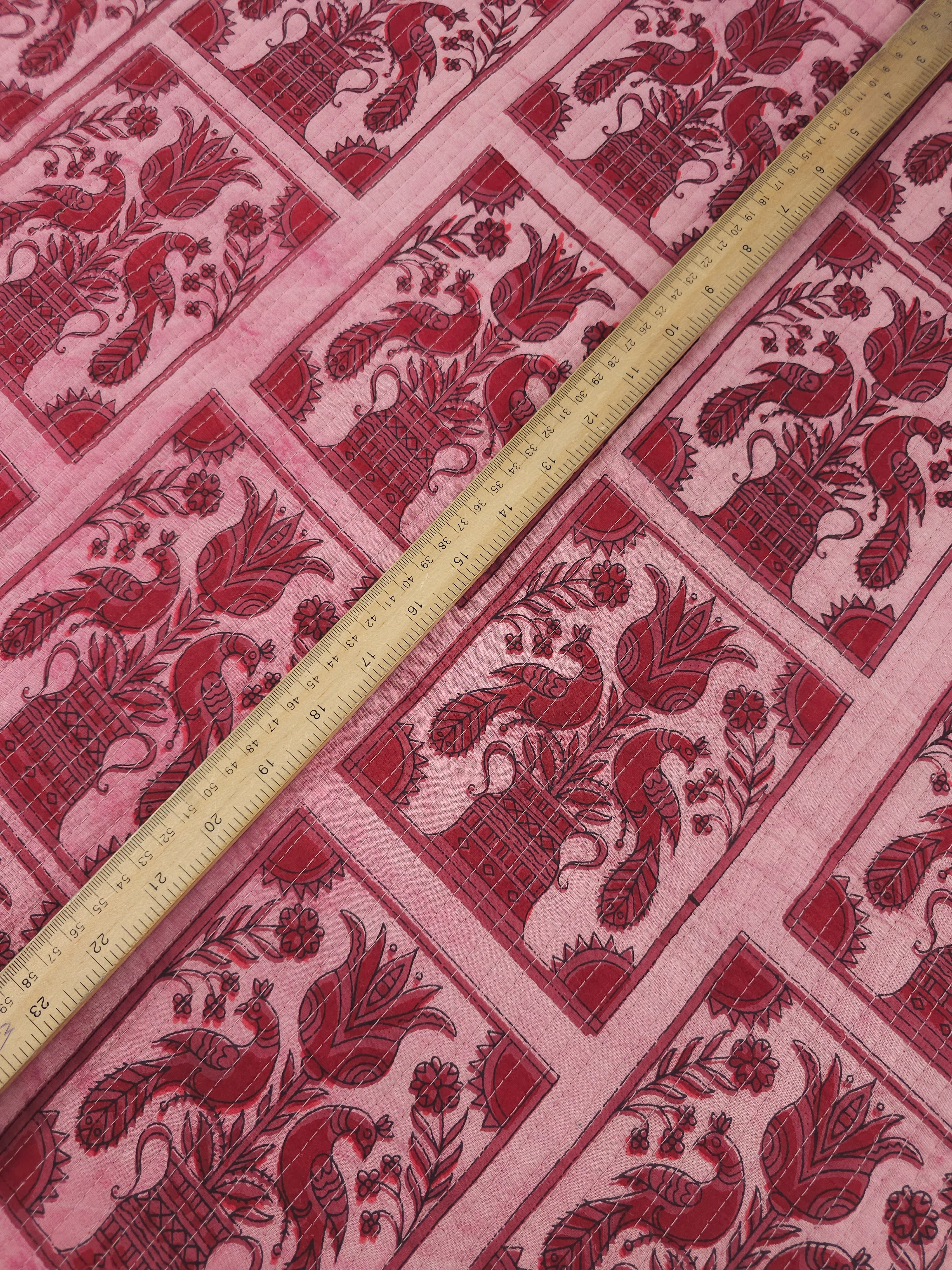 Powder Pink/Deep Red Tulip Frames Quilted Block Print