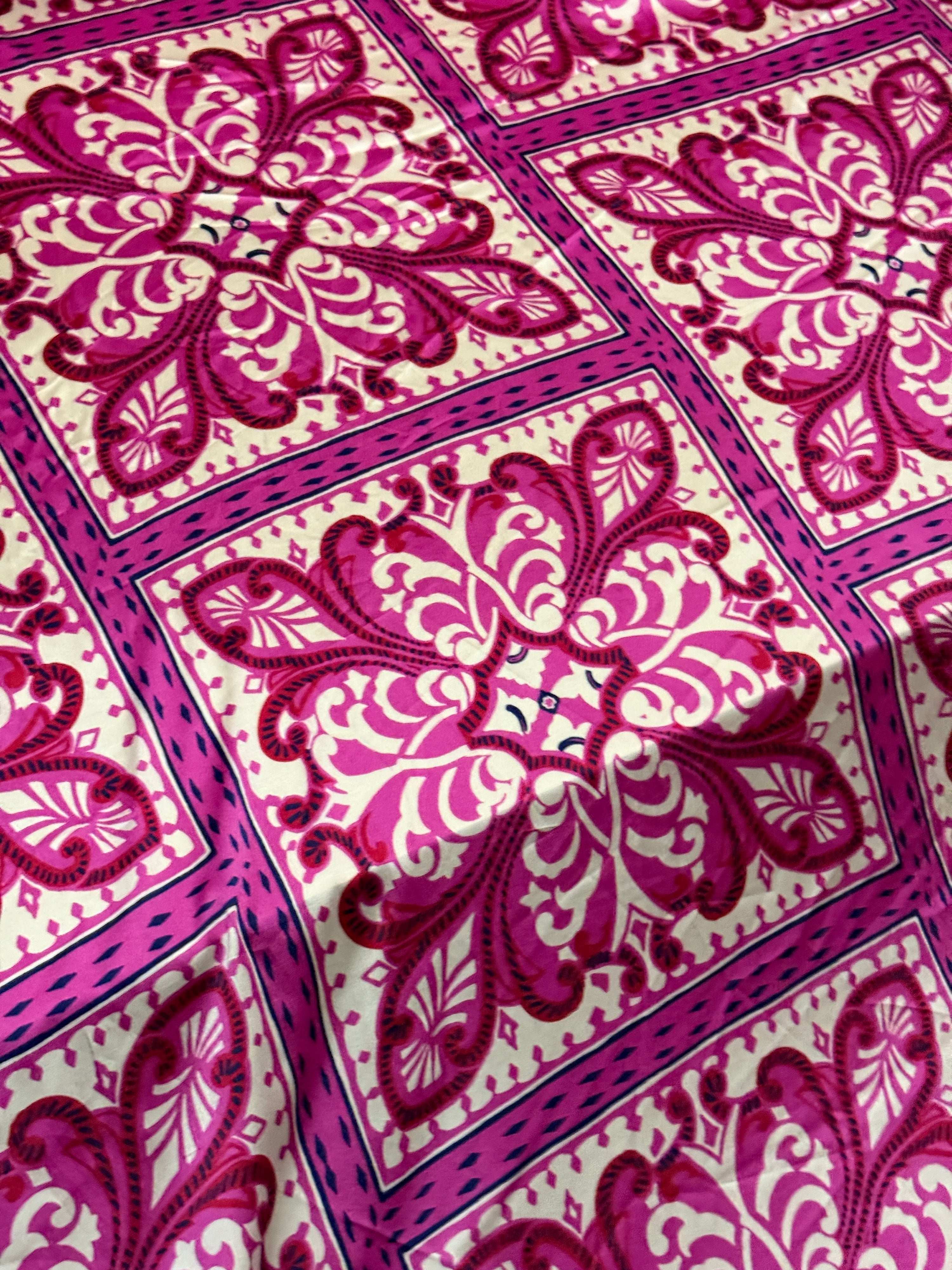 Hot Pink/Cream Damask Mosaic Tile Satin