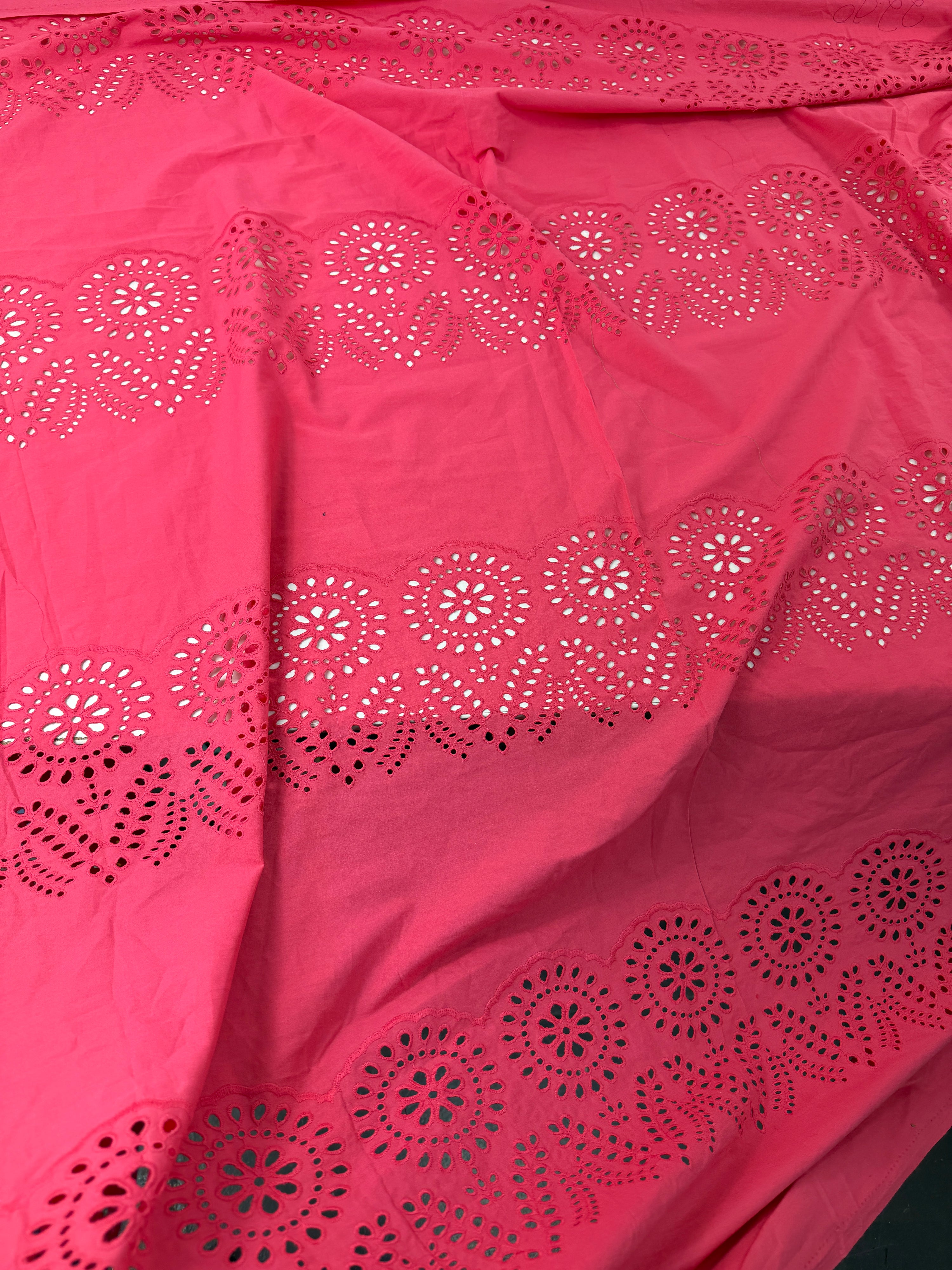 Salmon Pink Tulip Scallop Cotton Poplin Broderie Anglaise