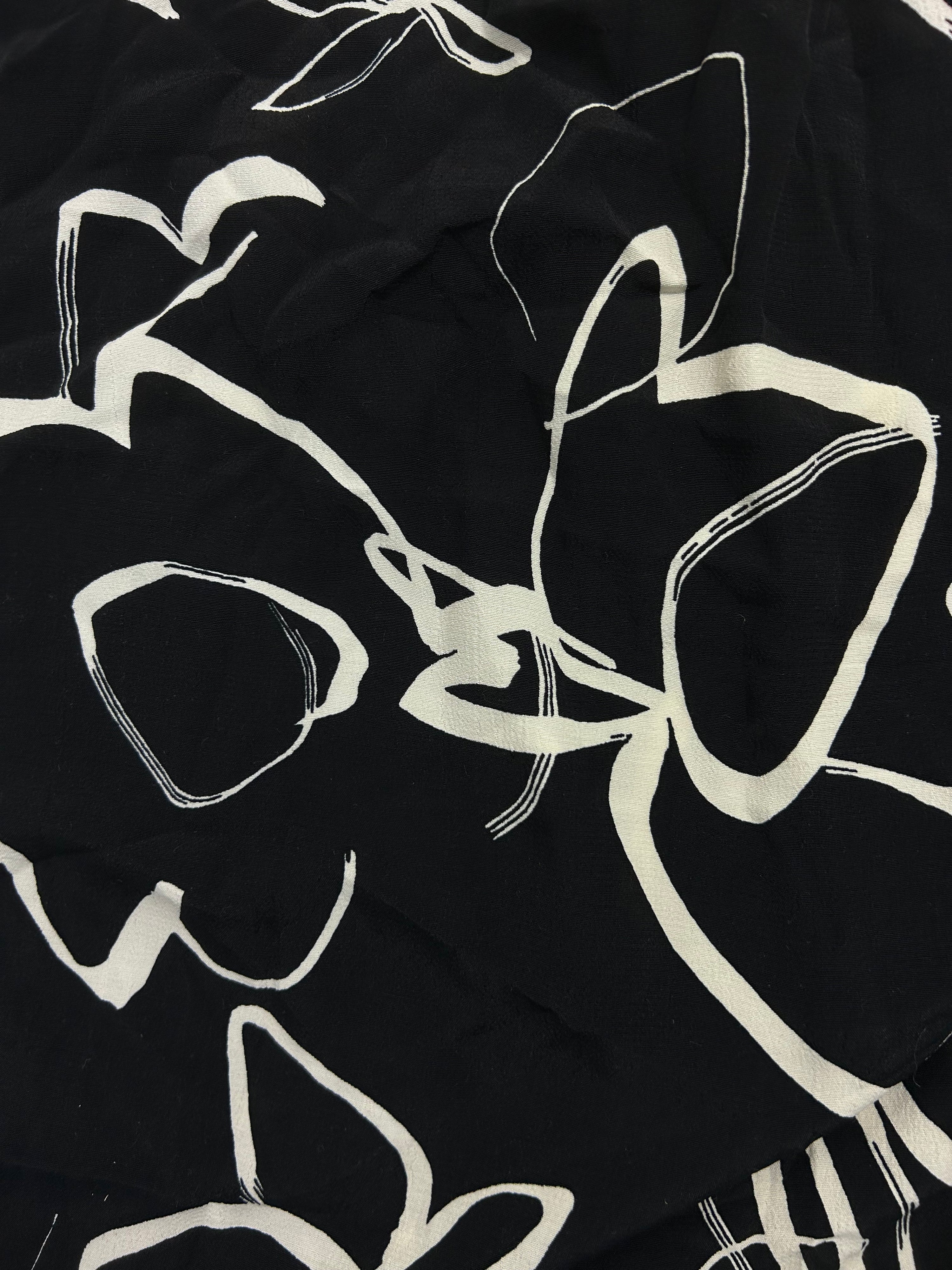 Mono Floral Sketch Viscose Crepe - 1.7m Piece
