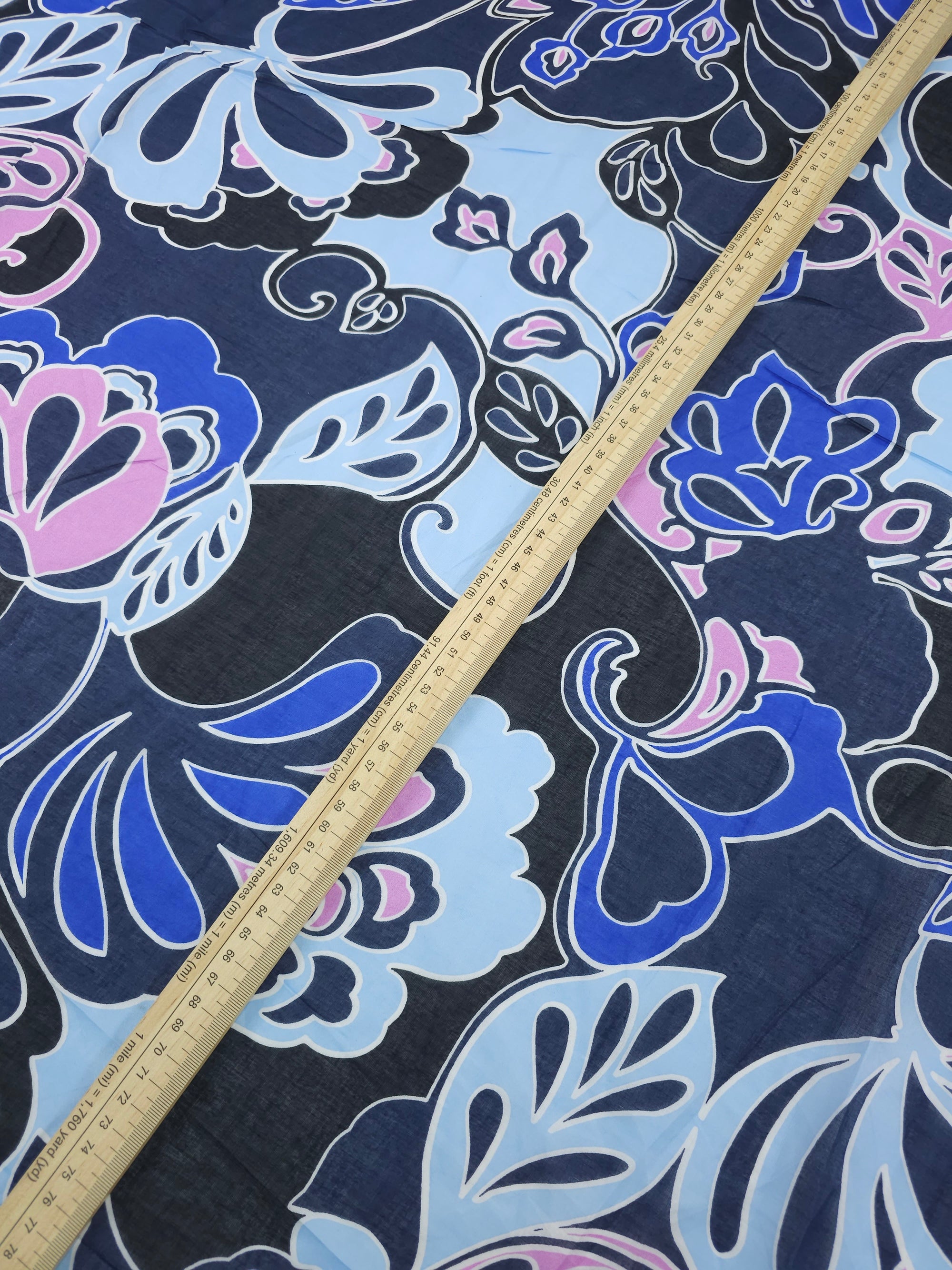 Blue/Lilac Spiral Floral Sheer Lightweight Cotton