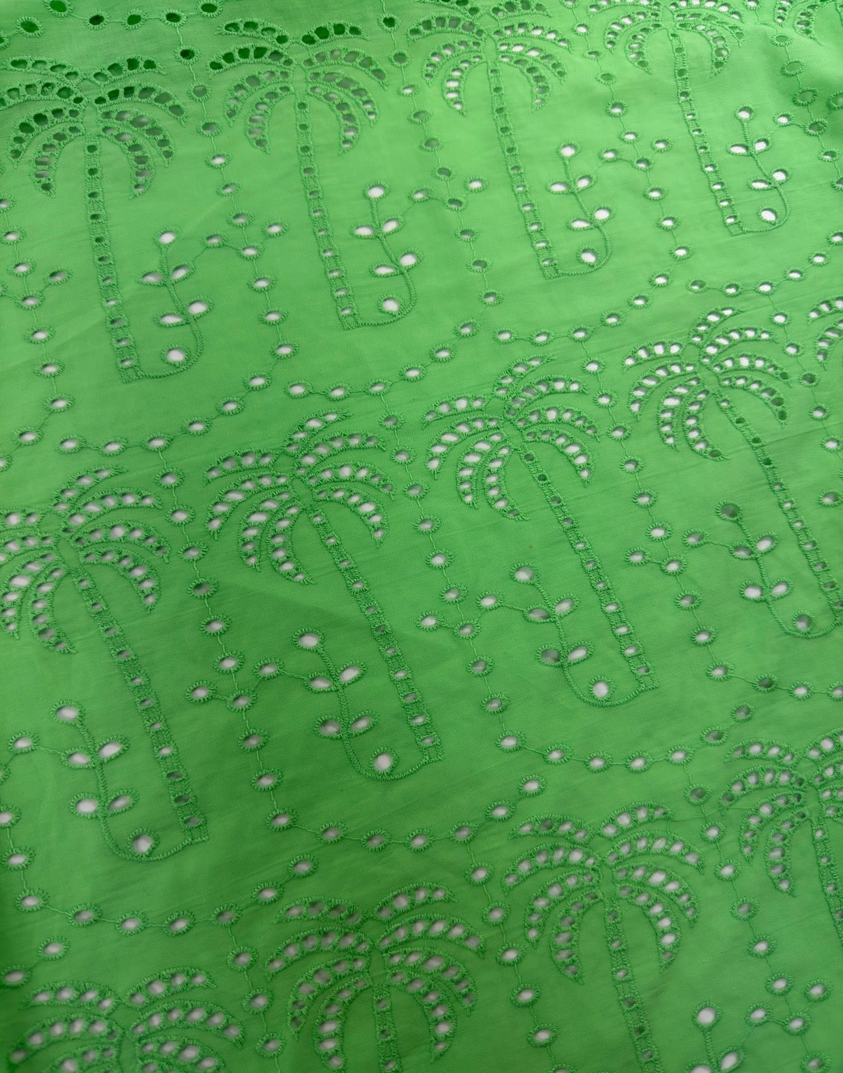 Green Palm Tree Cambric Cotton Broderie Anglaise