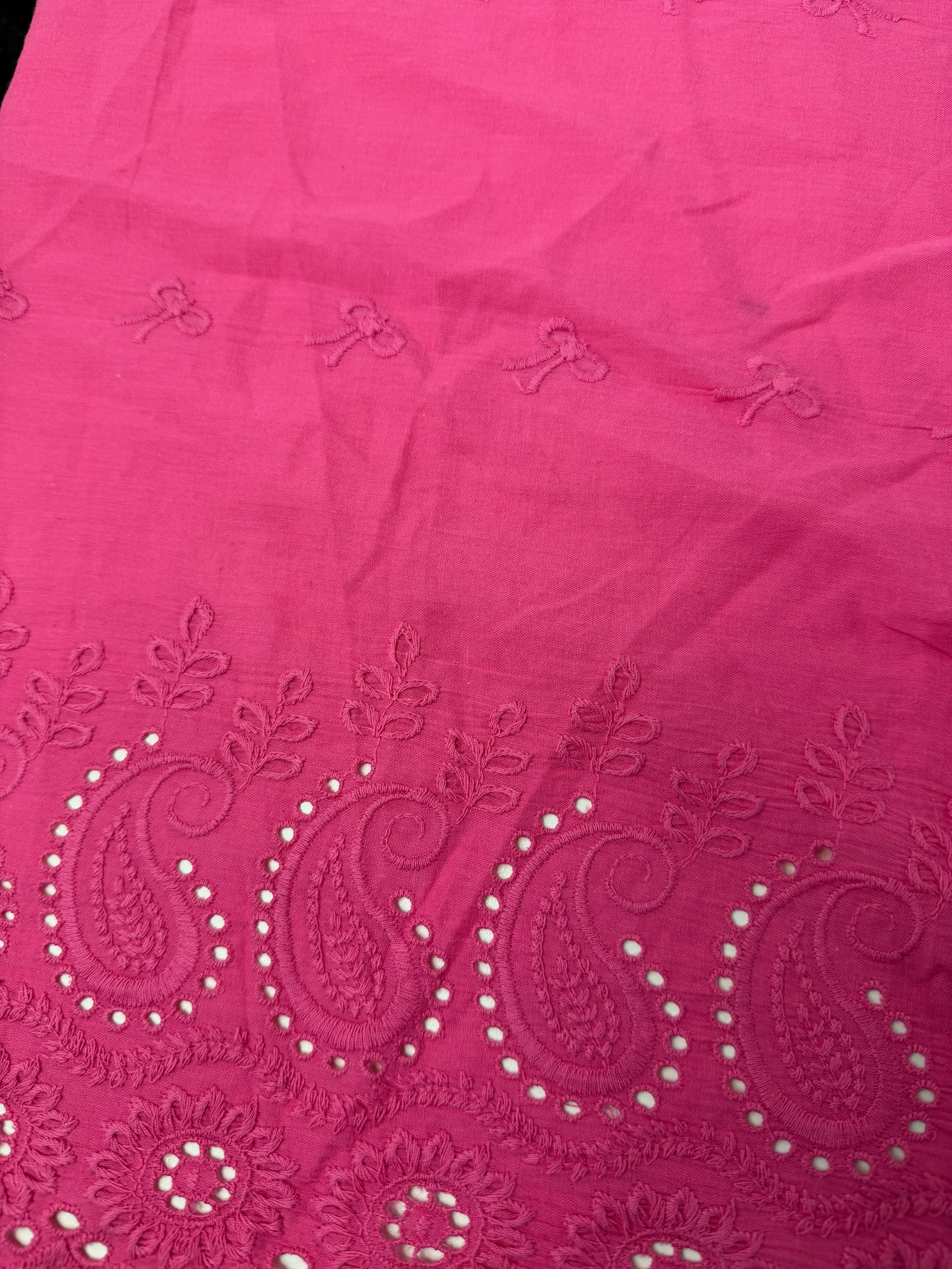 Pink Bows Cambric Cotton Broderie Anglaise