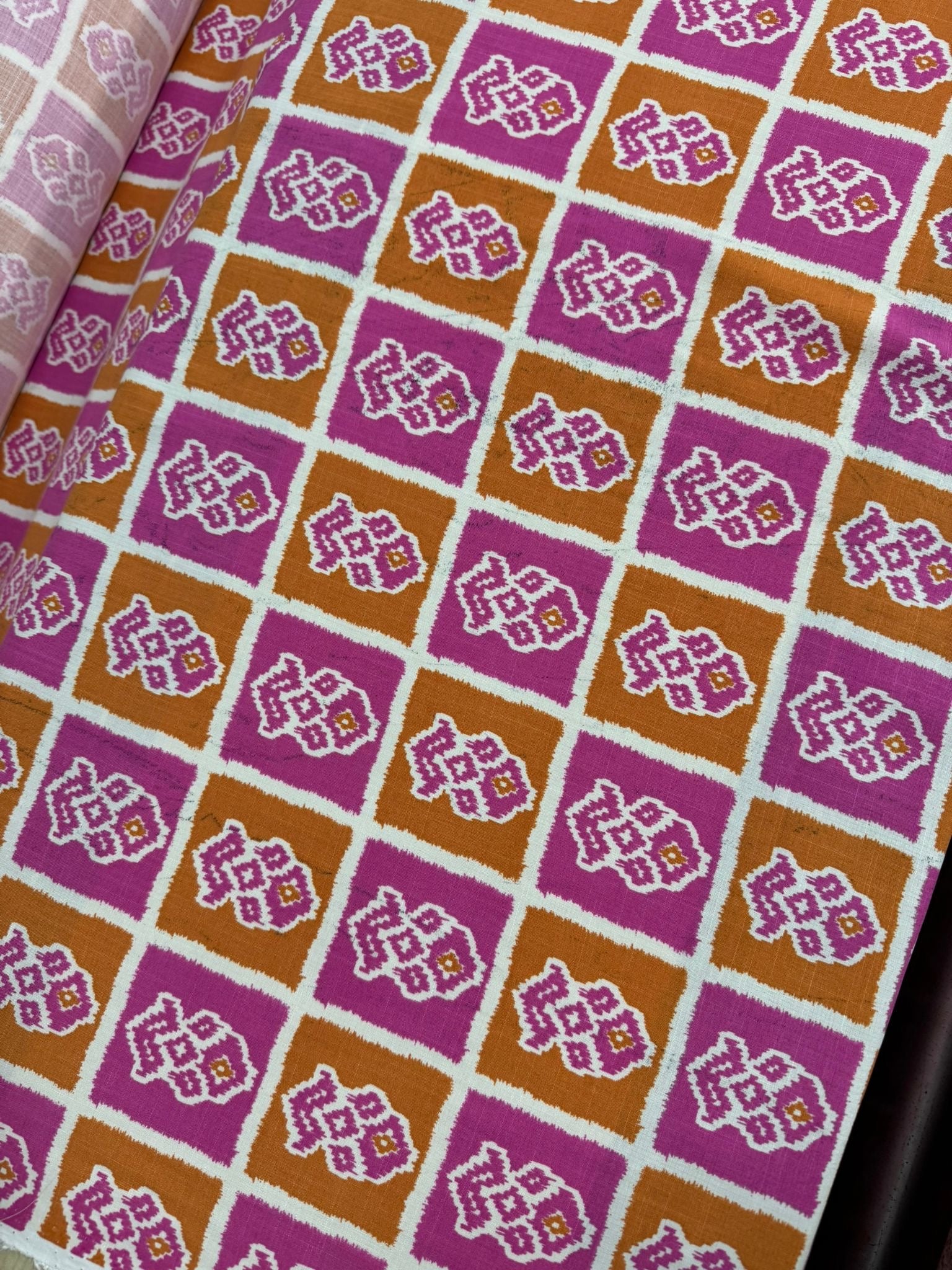 Pink/Orange Abstract Ikat Viscose Challis *DEFECT*
