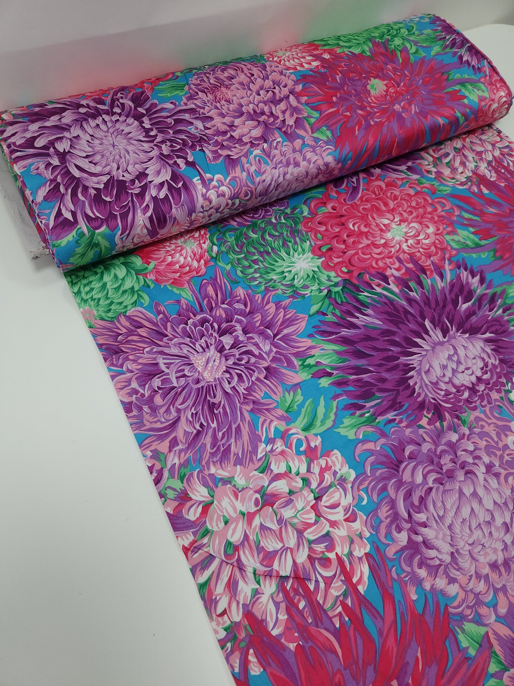 Purple/Pink Chrysanthemum Cotton Sateen 108" - Kaffe Fassett *EXTRA WIDE*