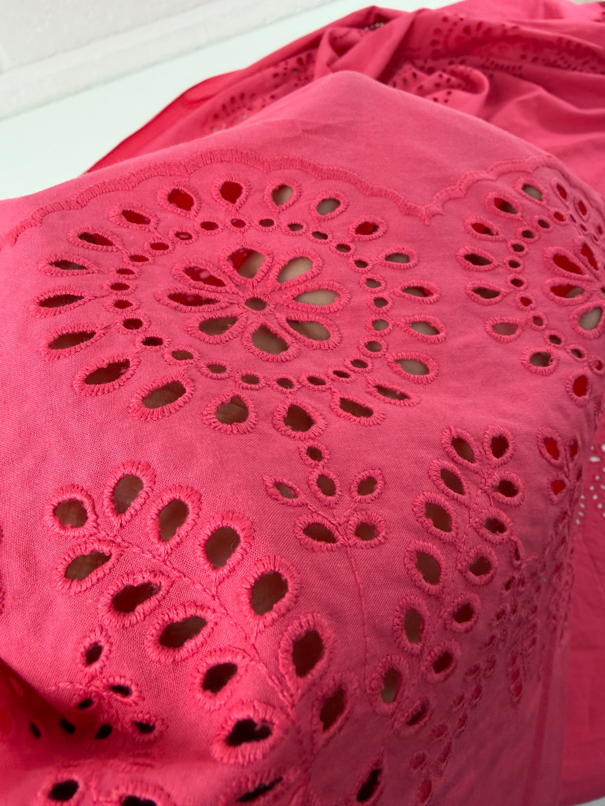 Salmon Pink Tulip Scallop Cotton Poplin Broderie Anglaise