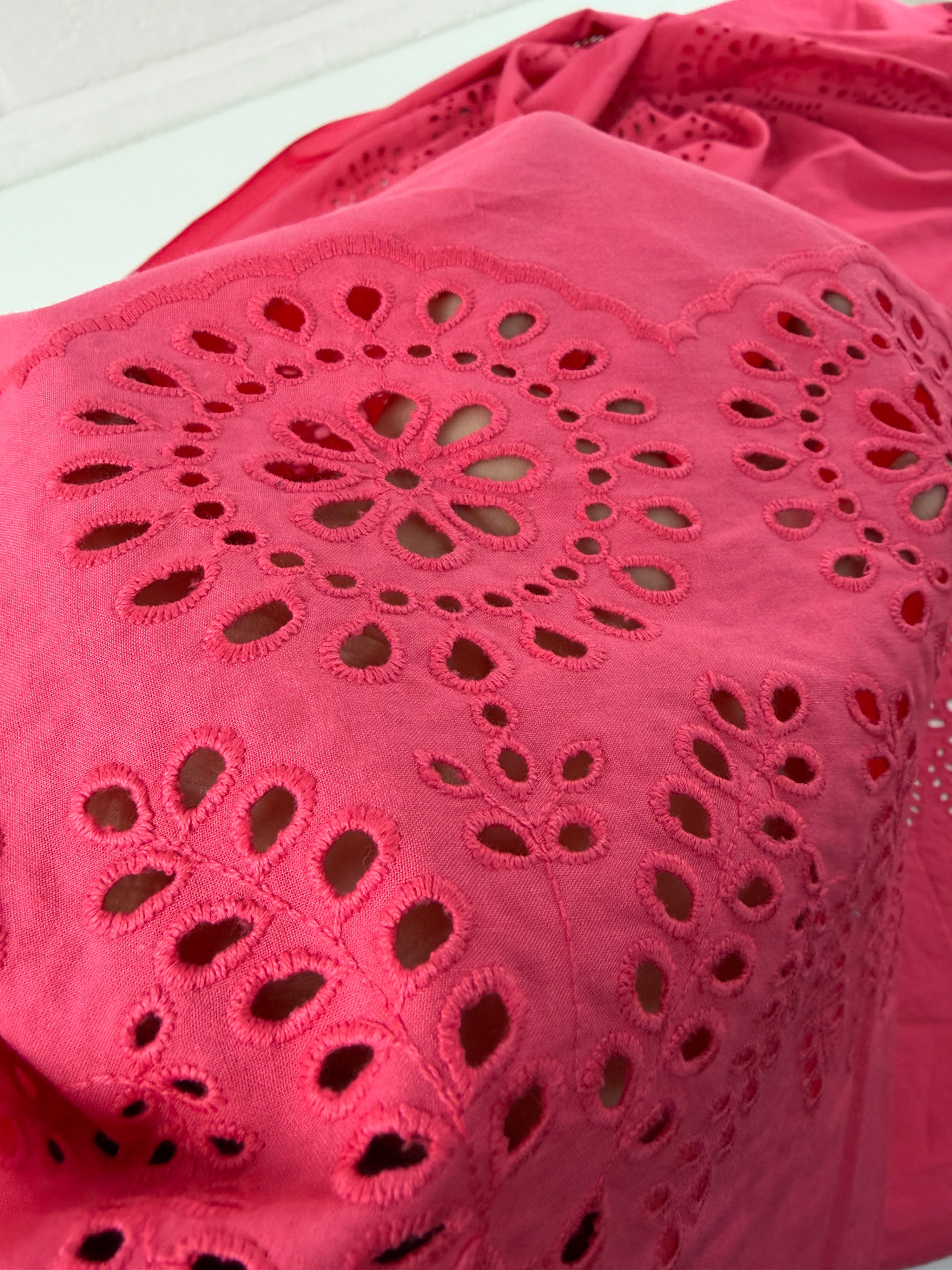 Salmon Pink Tulip Scallop Cotton Poplin Broderie Anglaise