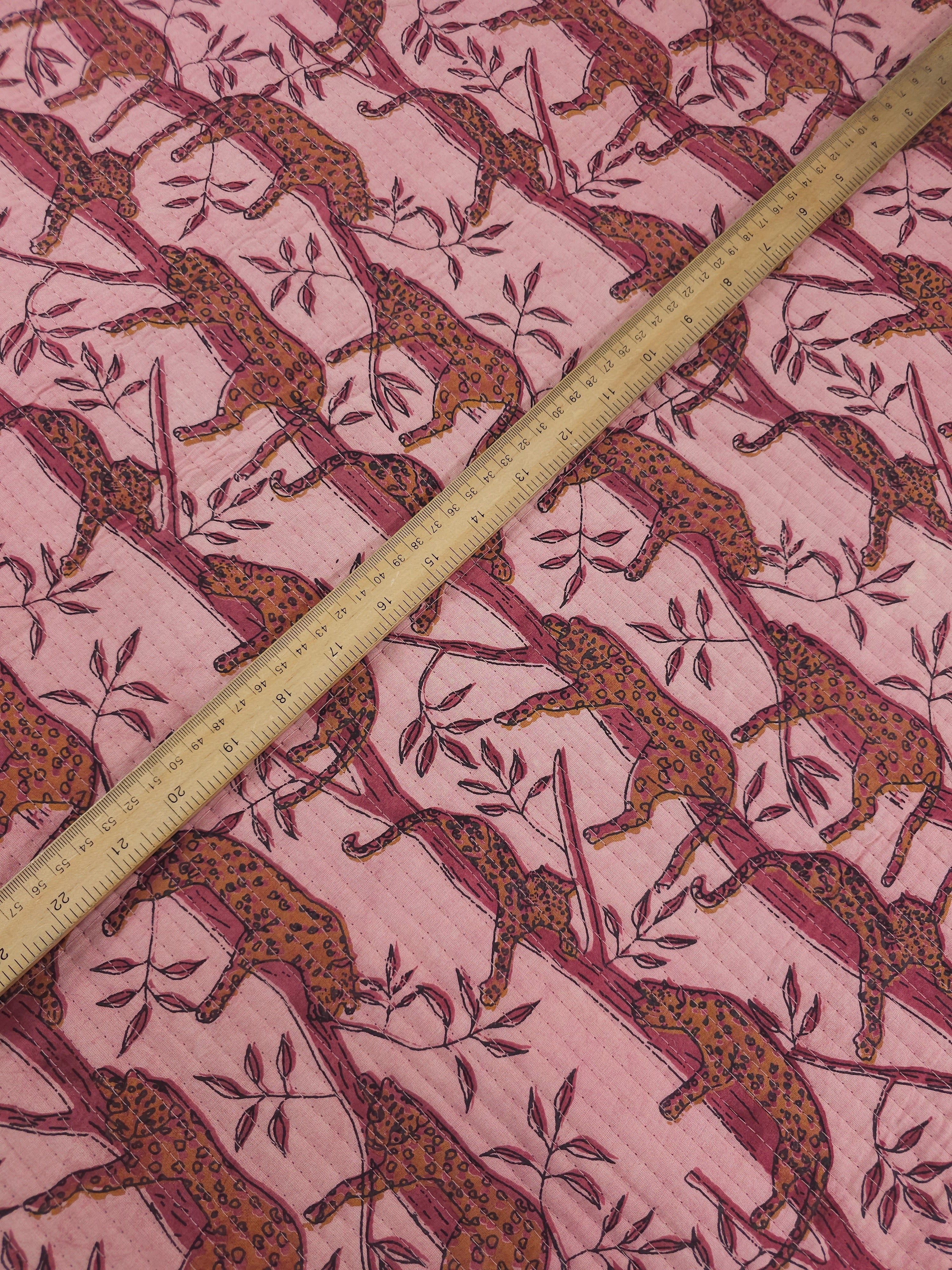 Powder Pink/Marigold Lurking Leopard Quilted Block Print