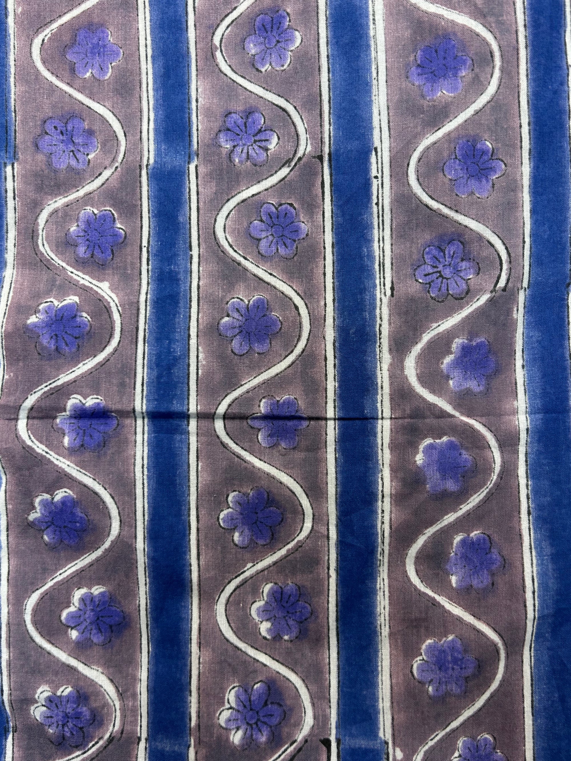 Squiggle Stripe Floral Blockprint Cotton - 1.4m Piece