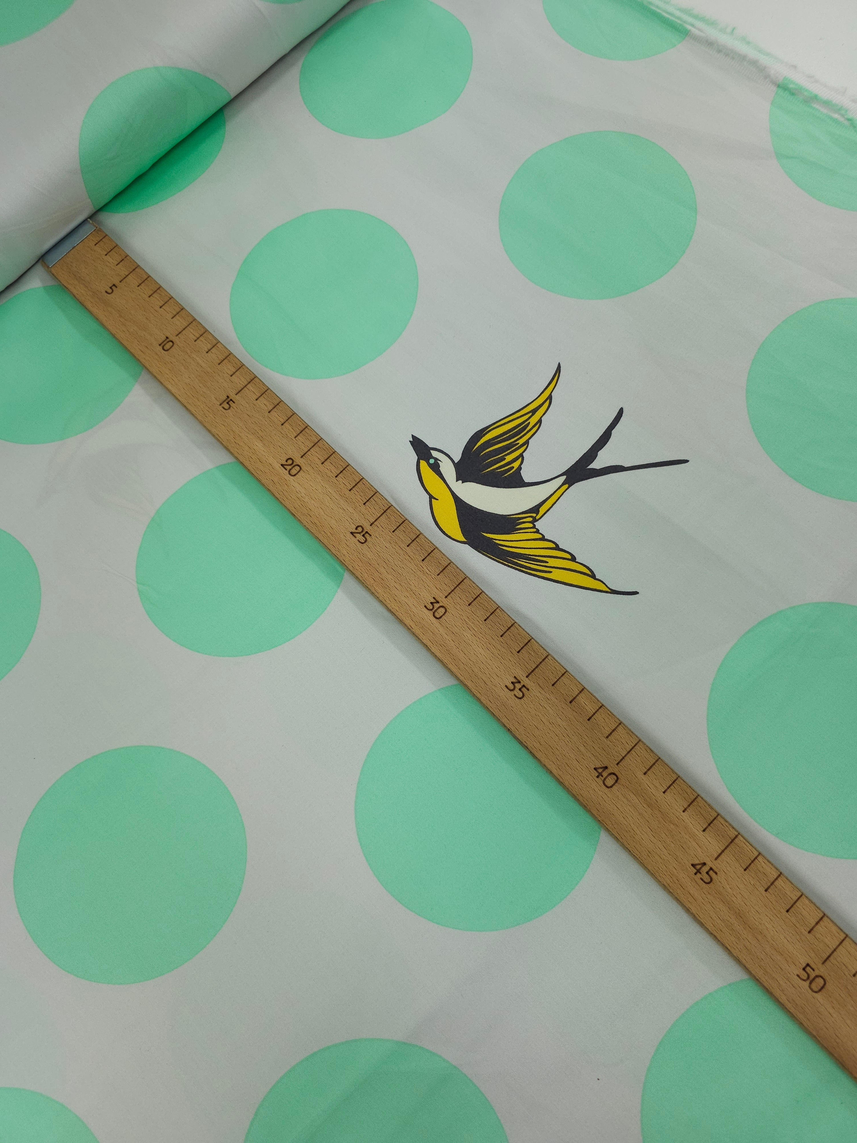 Grey/Mint Free Fall Bird Polka Cotton Sateen 103” - Tula Pink (Various Sizes)