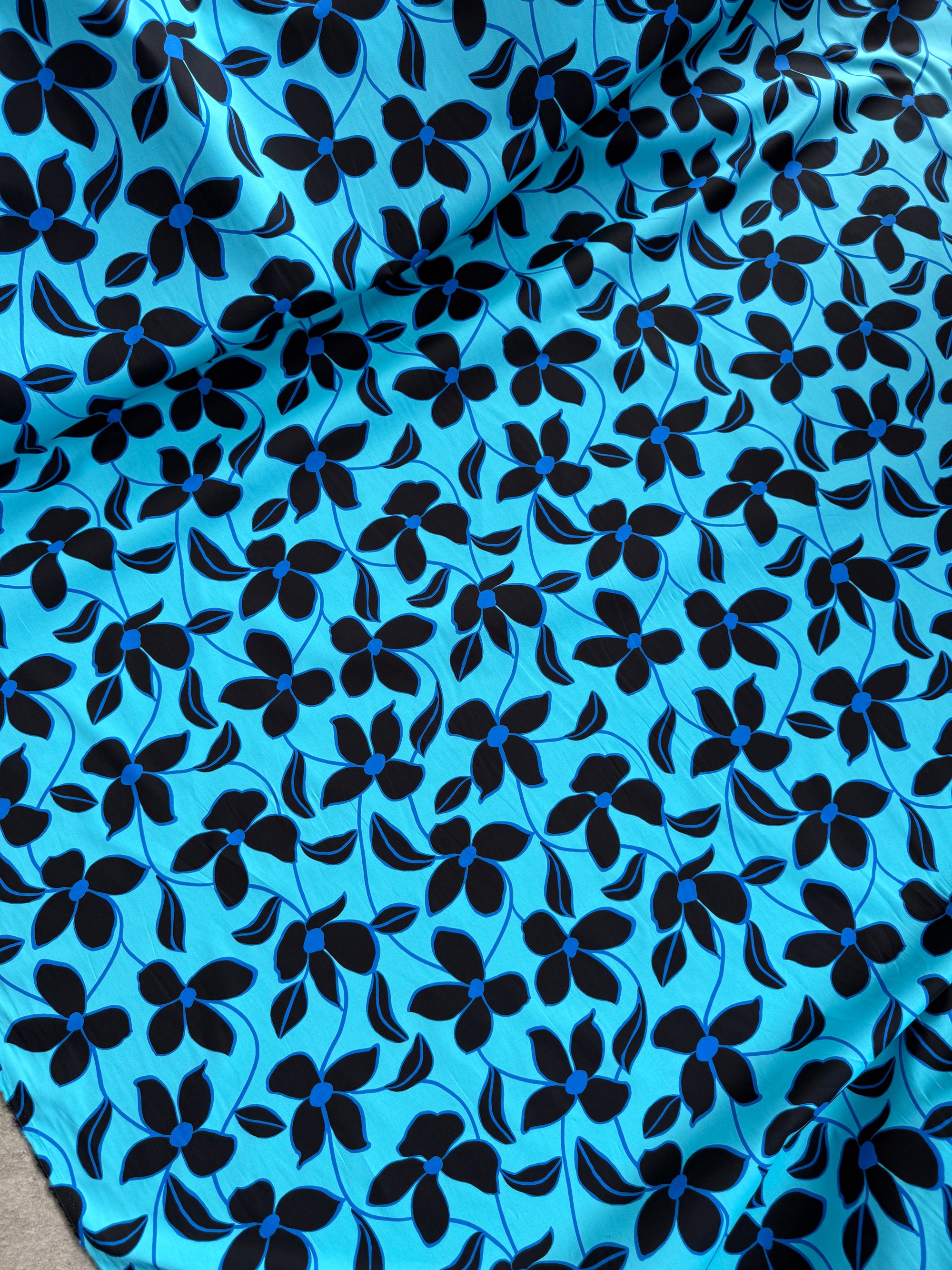 *PRE ORDER* Turquoise Blue Floral Vine Cotton Poplin