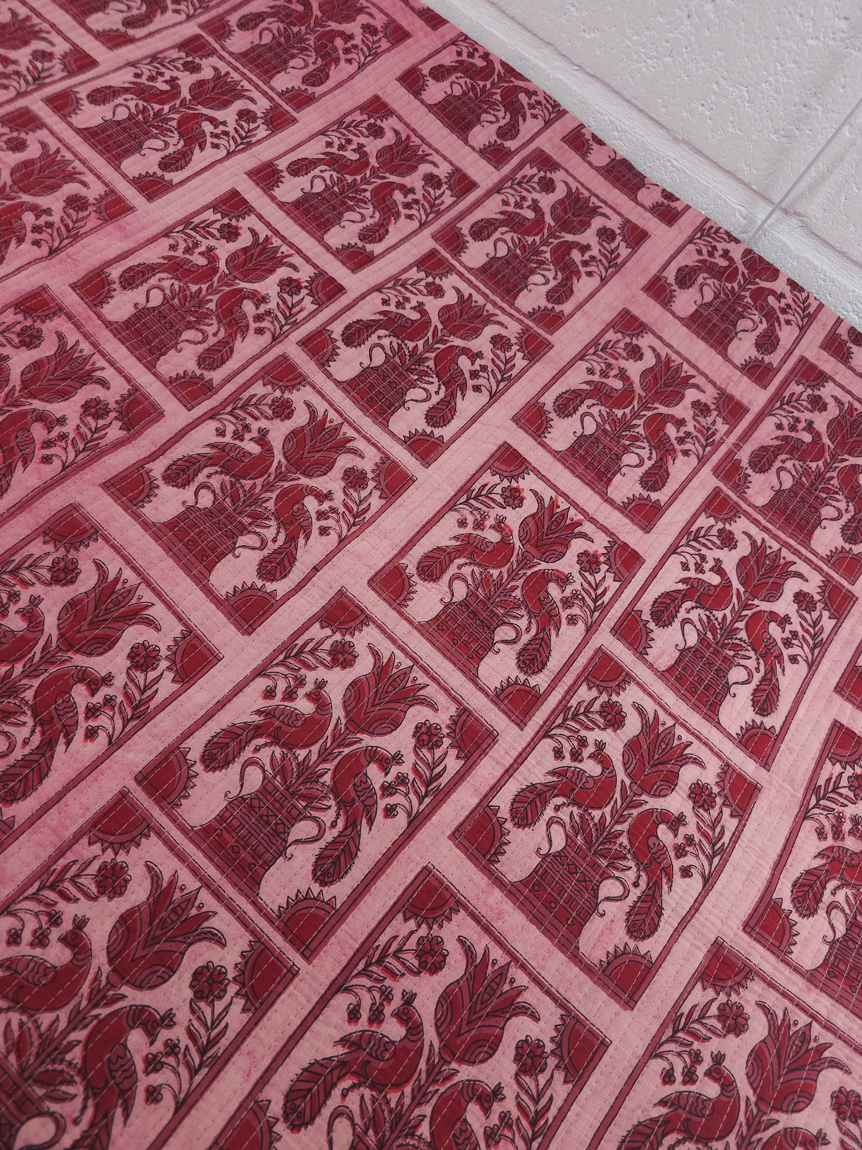 Powder Pink/Deep Red Tulip Frames Quilted Block Print
