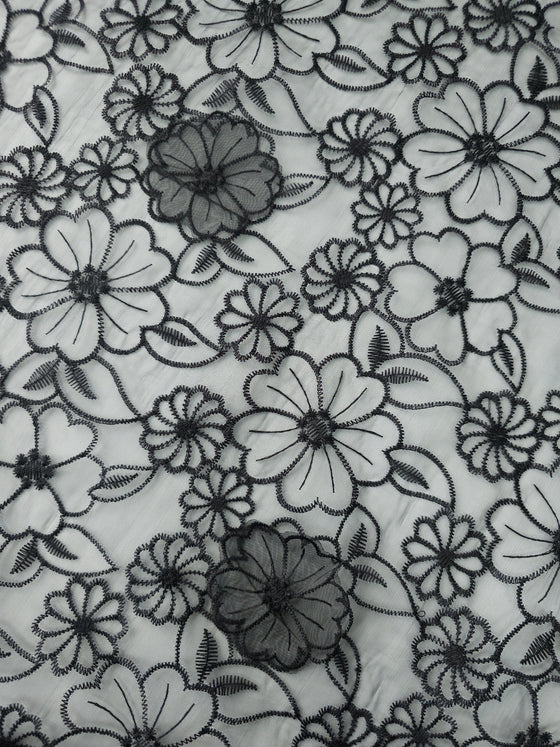 Black 3D Floral Soft Net - 3m piece