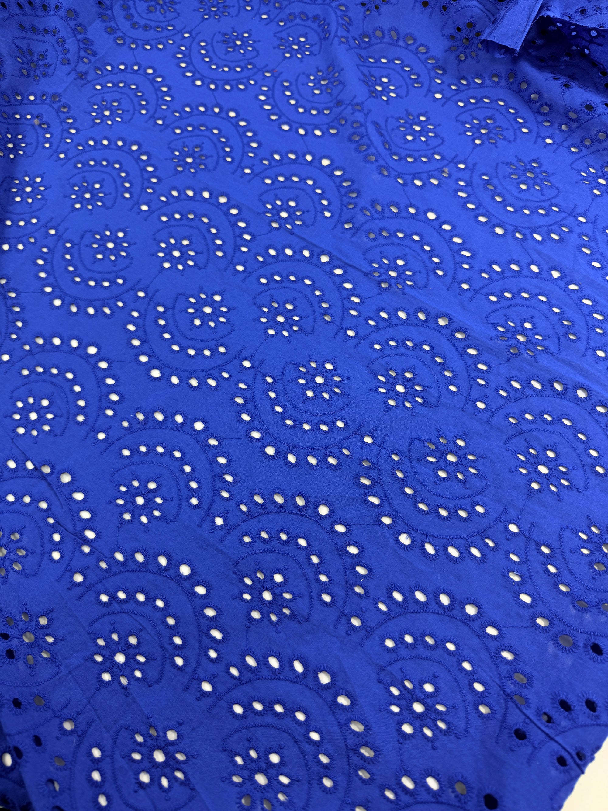 Blue Scallop Cambric Cotton Broderie Anglaise