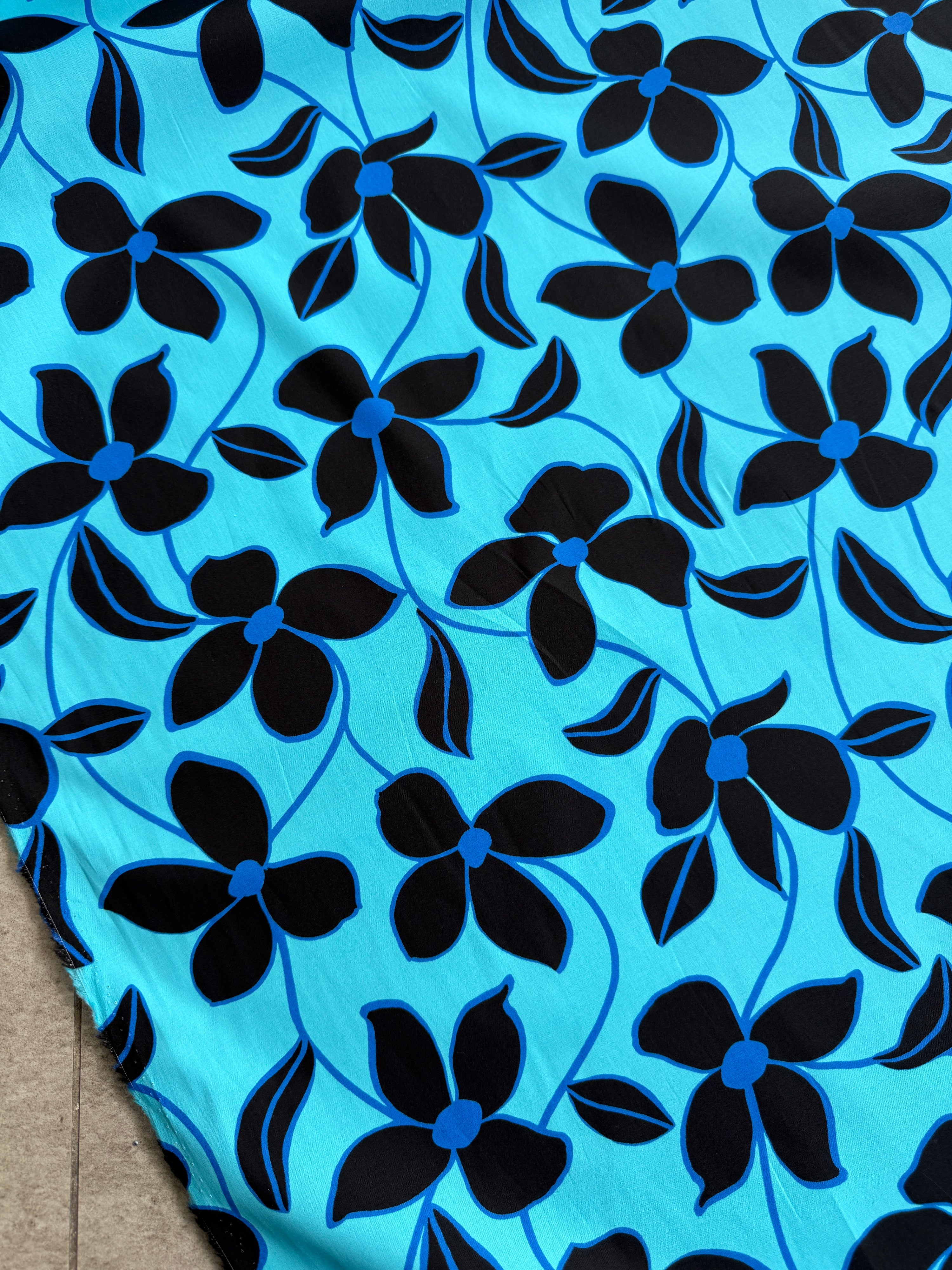 *PRE ORDER* Turquoise Blue Floral Vine Cotton Poplin