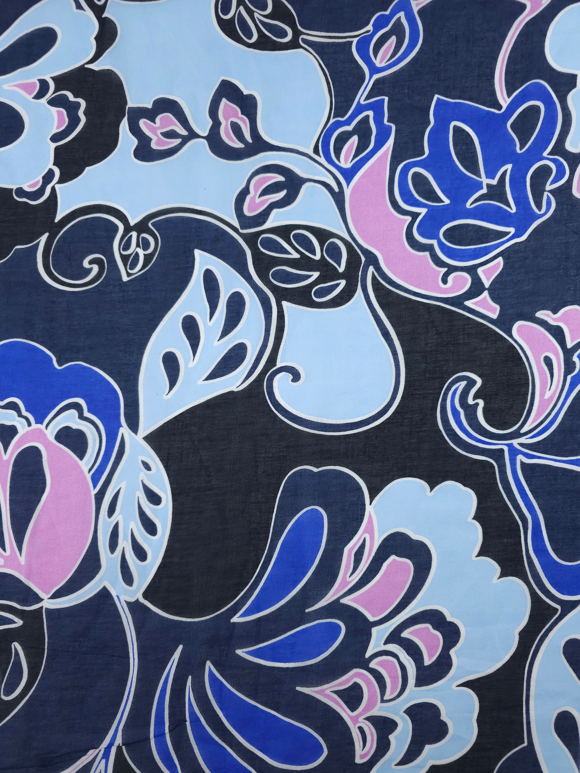 Blue/Lilac Spiral Floral Sheer Lightweight Cotton