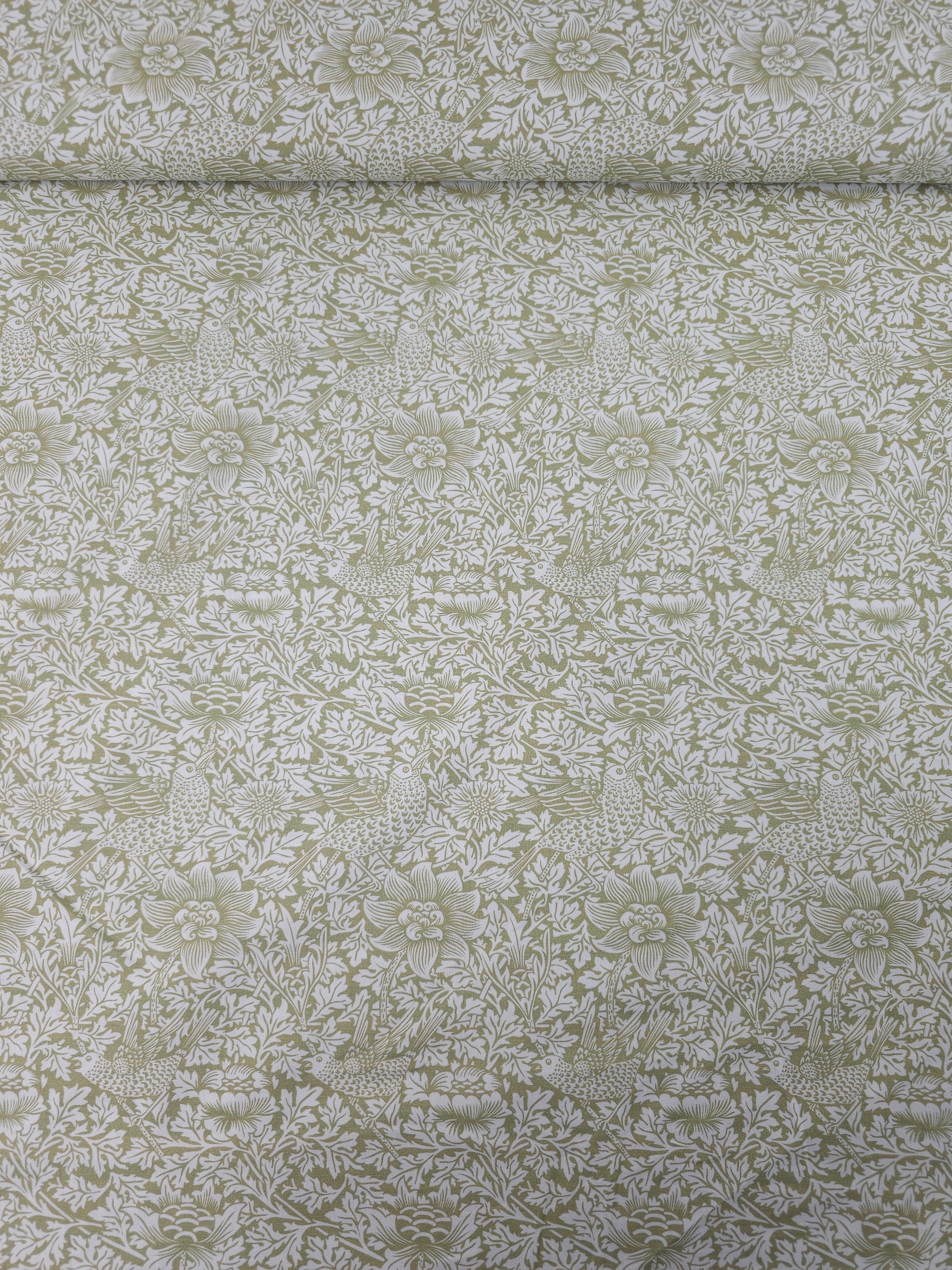 Artichoke Green Bird Anemone 100% Cotton 60" - William Morris *EXTRA WIDE*