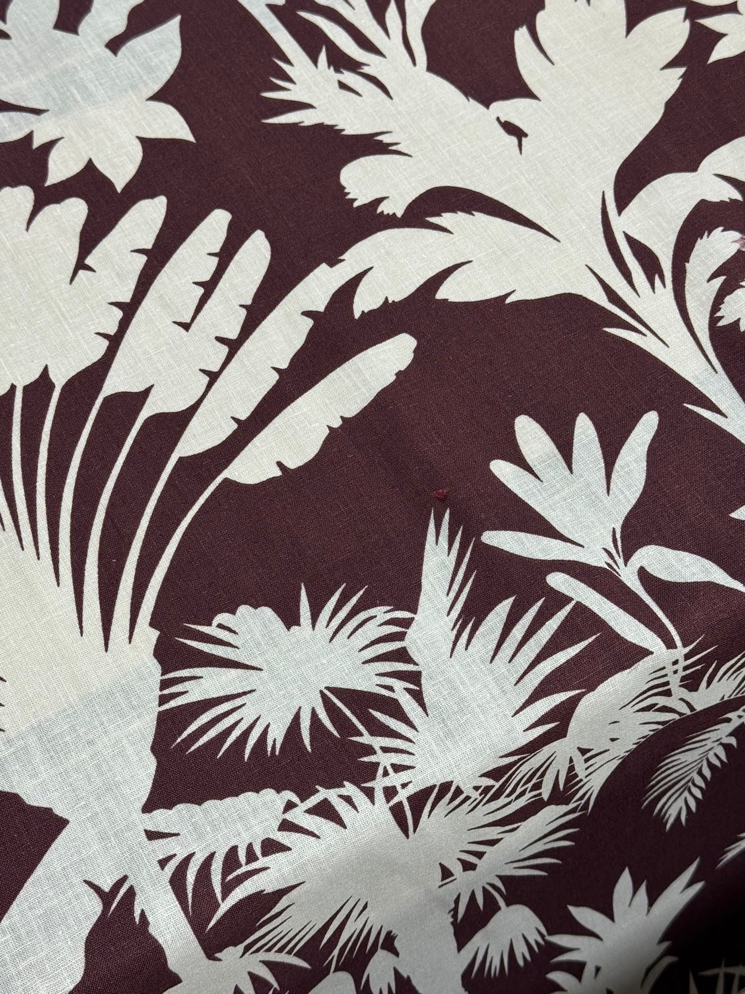 Burgundy Palm Tree 100% Linen *DEFECT*