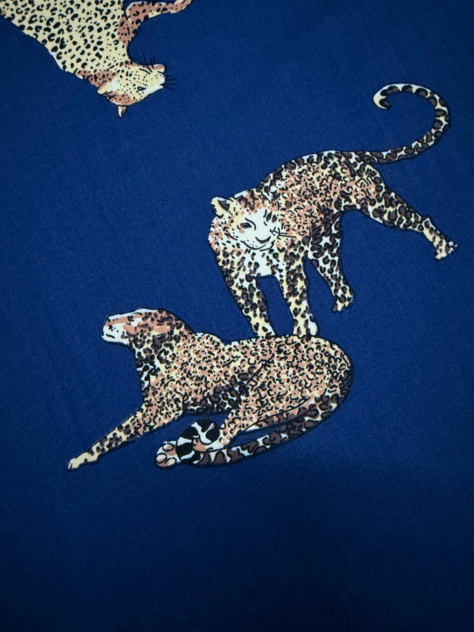 Navy Blue Leopard Viscose Challis