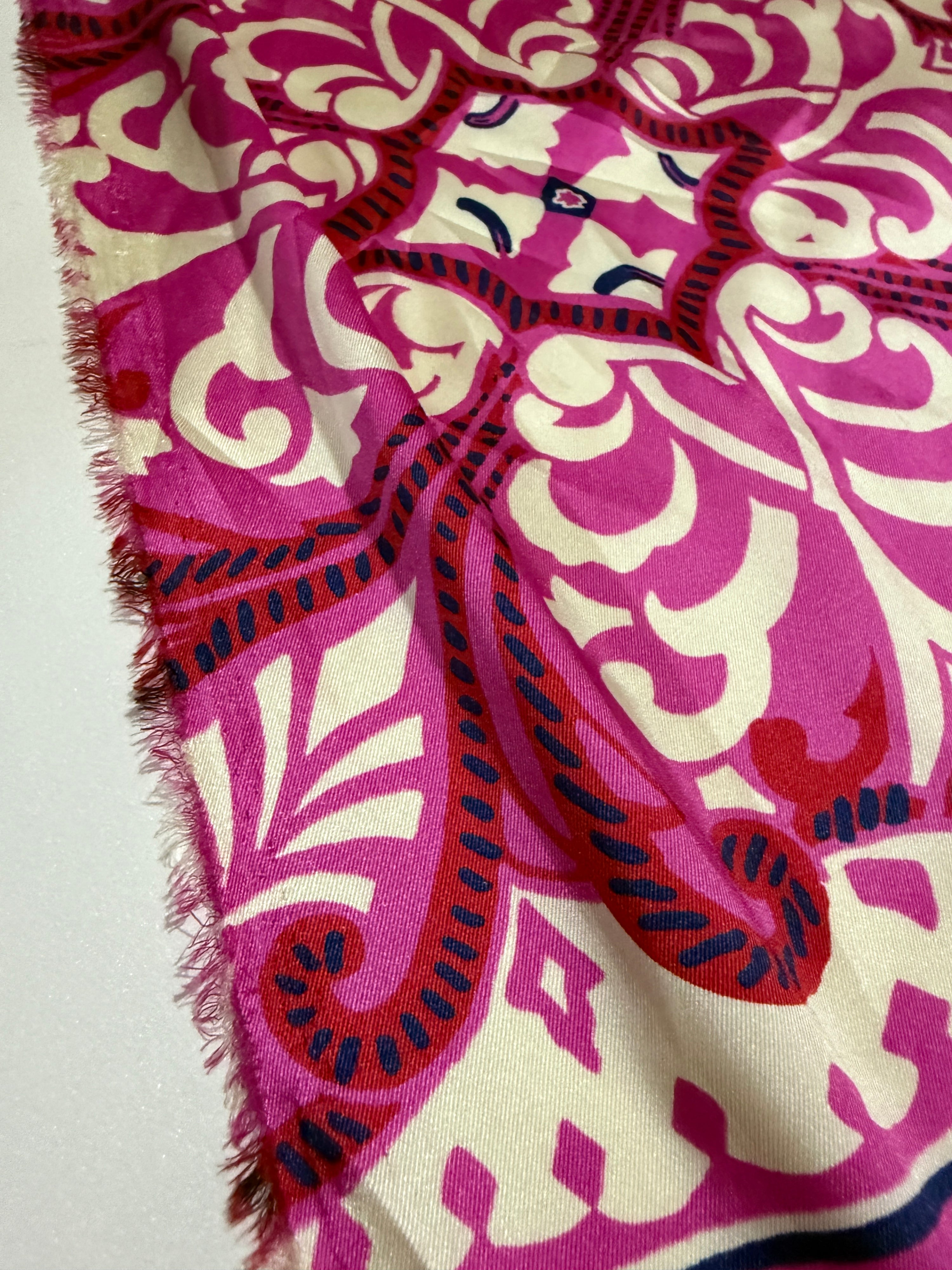 Hot Pink/Cream Damask Mosaic Tile Satin