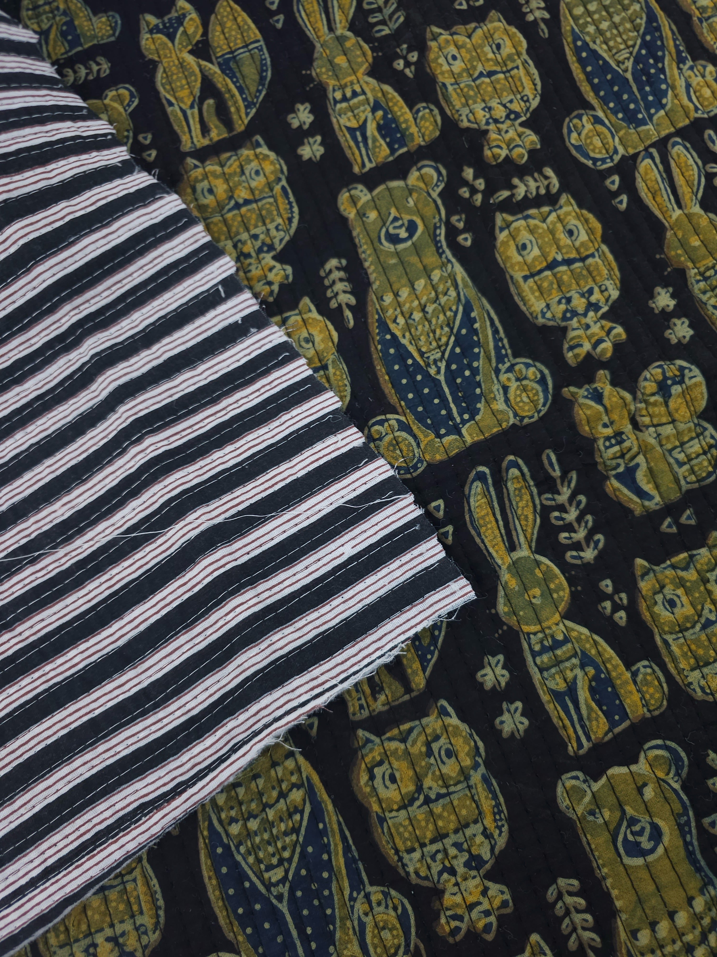 Black/Khaki Wildlife Quilted Block Print