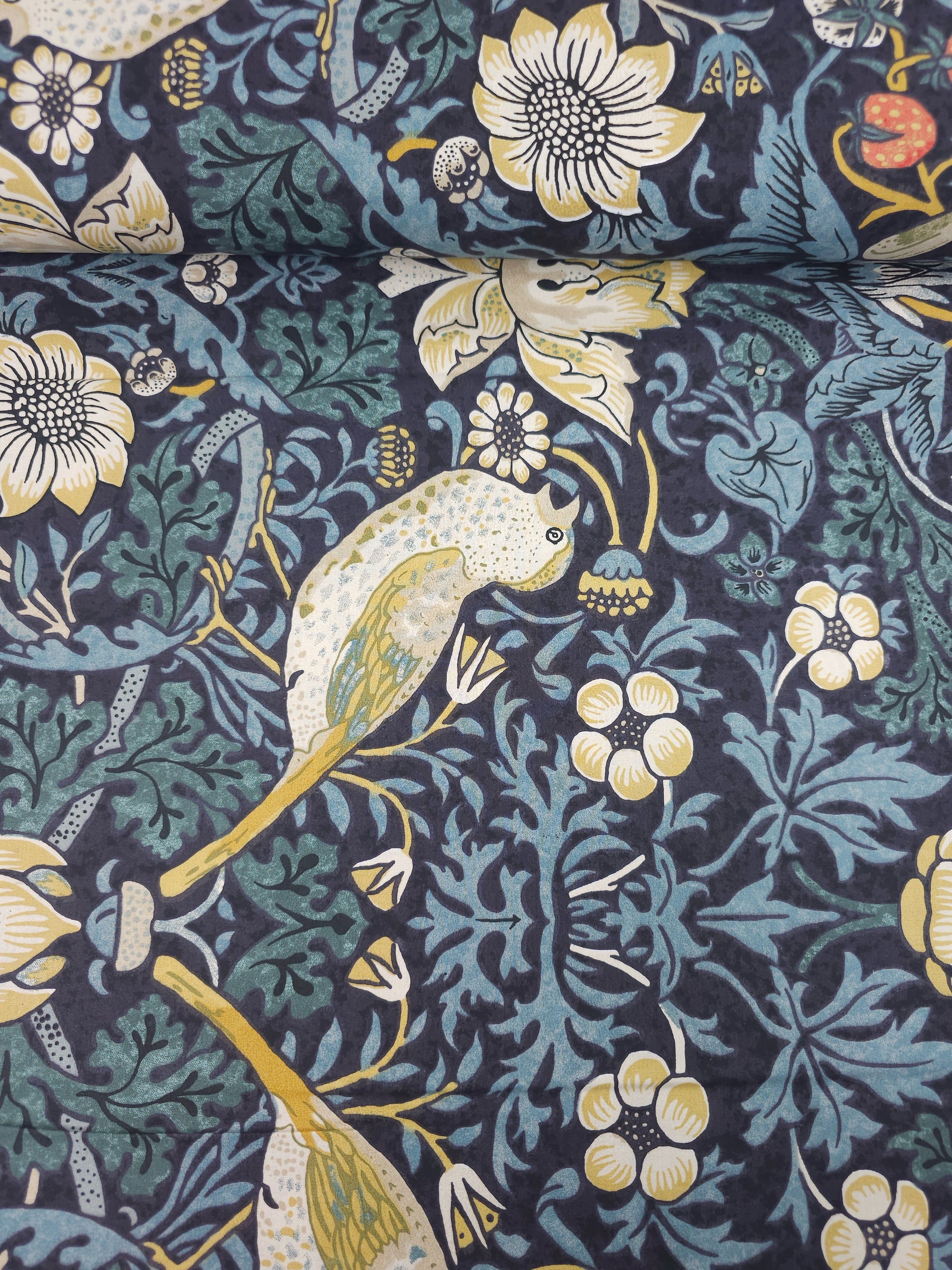 Blue Tapestry Strawberry Thief 100% Cotton 100" - William Morris *EXTRA WIDE*