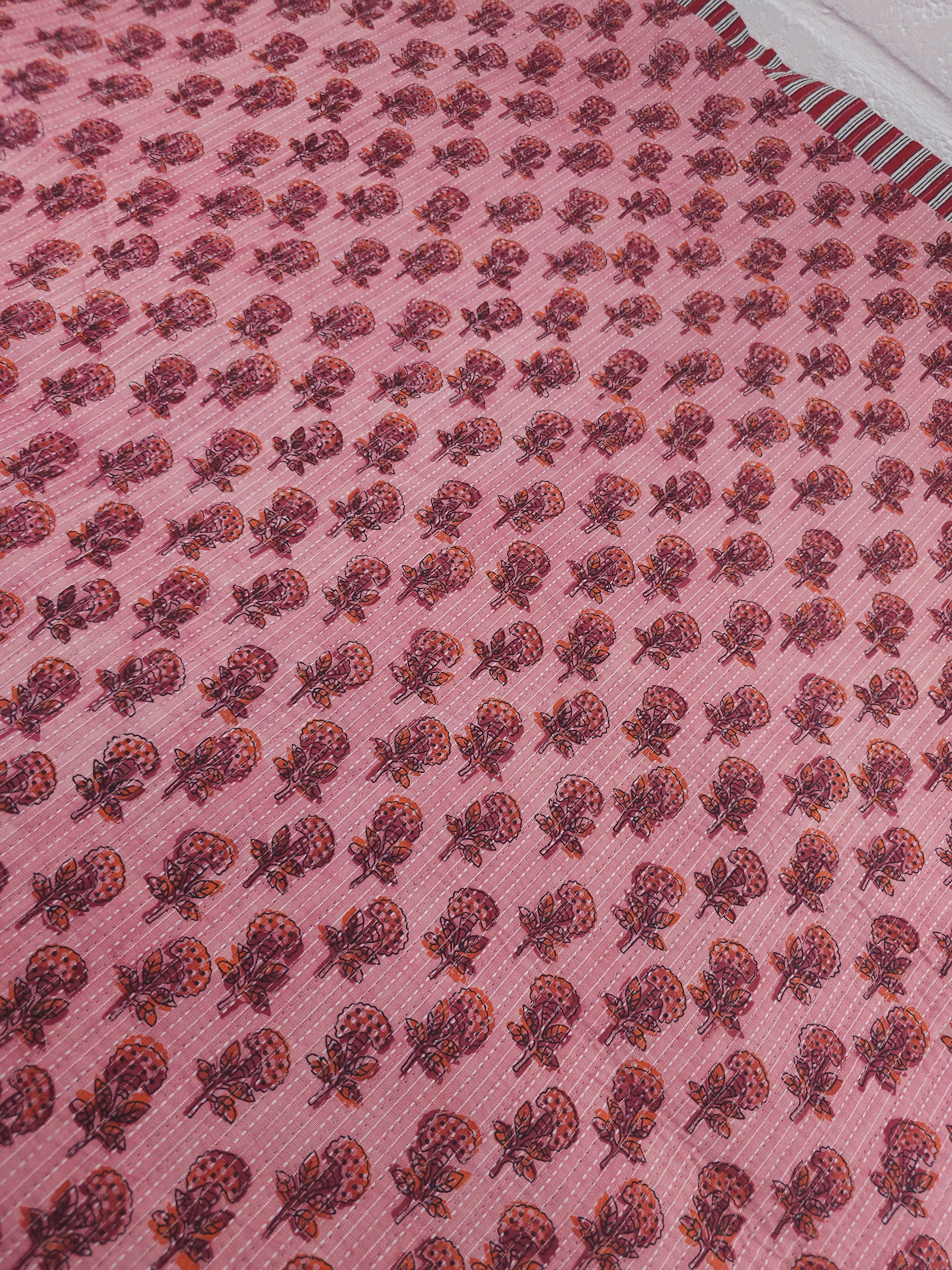 Powder Pink Puff Floral Quilted Block Print