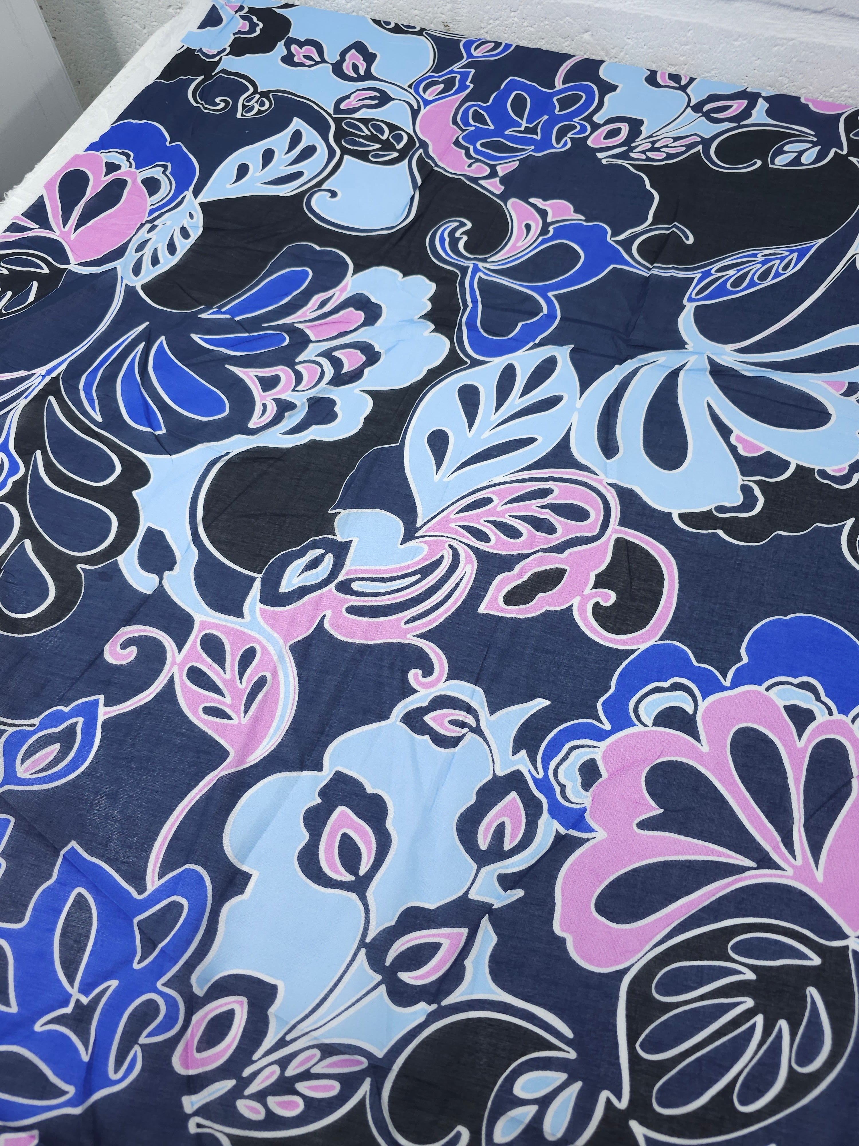 Blue/Lilac Spiral Floral Sheer Lightweight Cotton