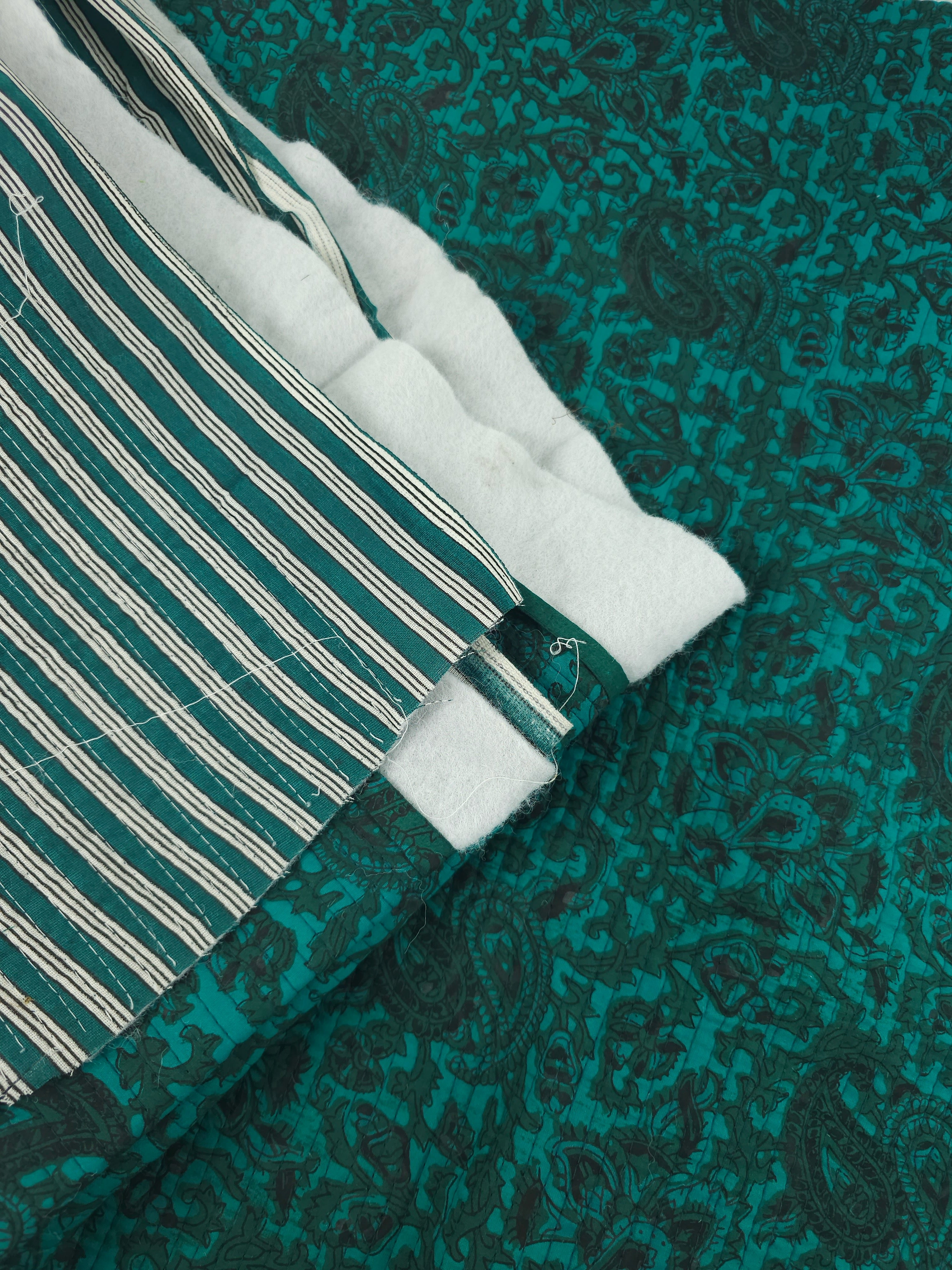 Deep Teal Paisley Twine Quilted Block Print