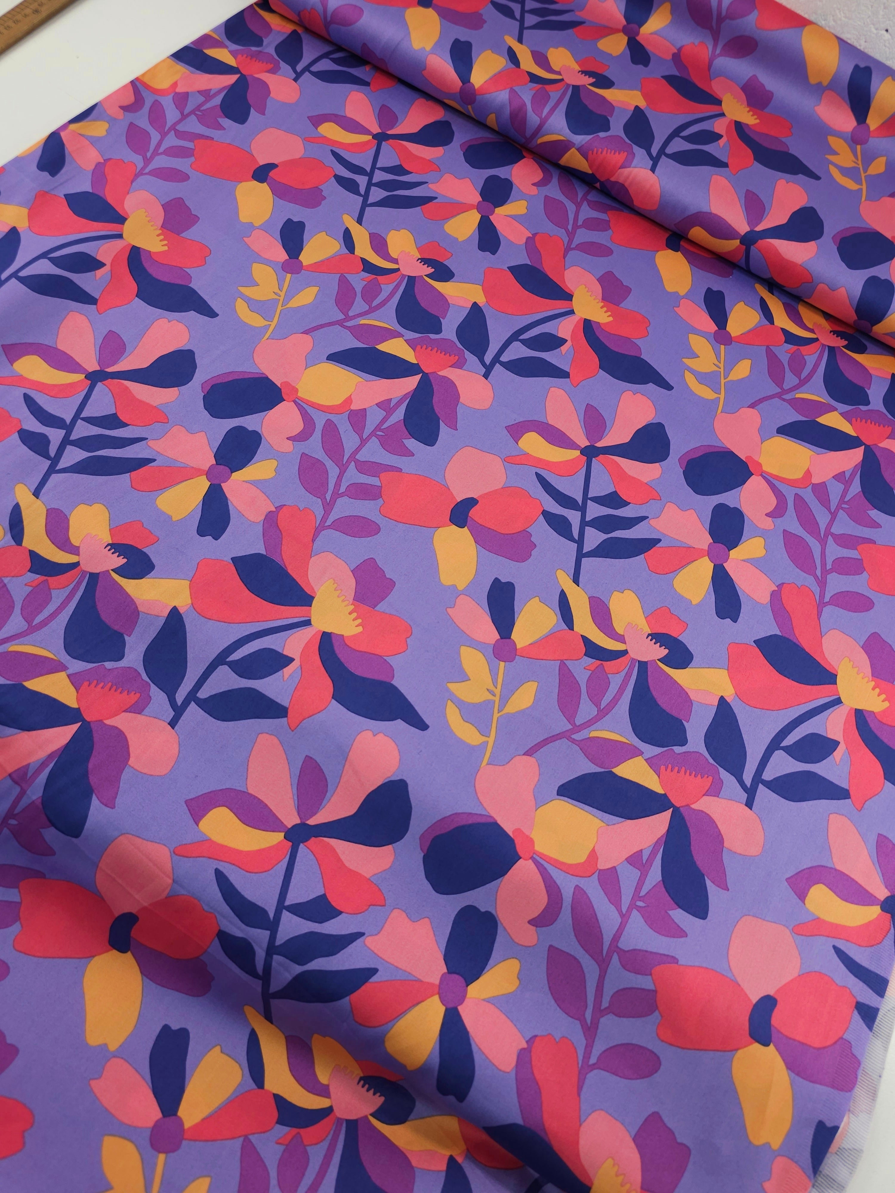 Lavender Purple Cloverdale Floral Cotton Sateen 60"