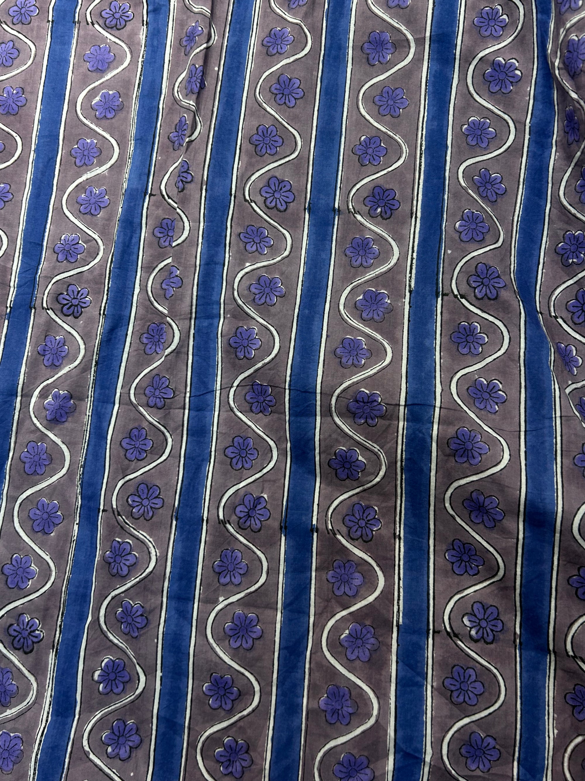 Squiggle Stripe Floral Blockprint Cotton - 1.4m Piece