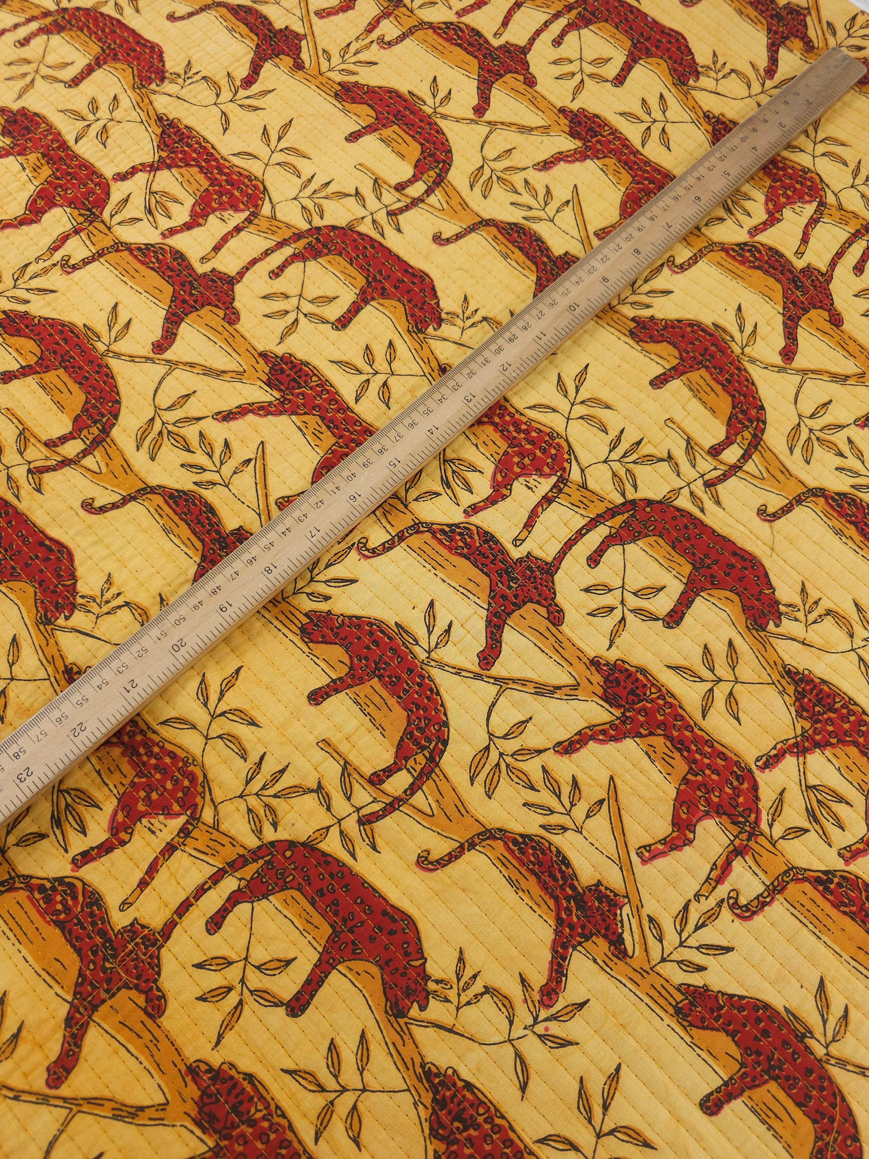 Red/Marigold Lurking Leopard Quilted Block Print